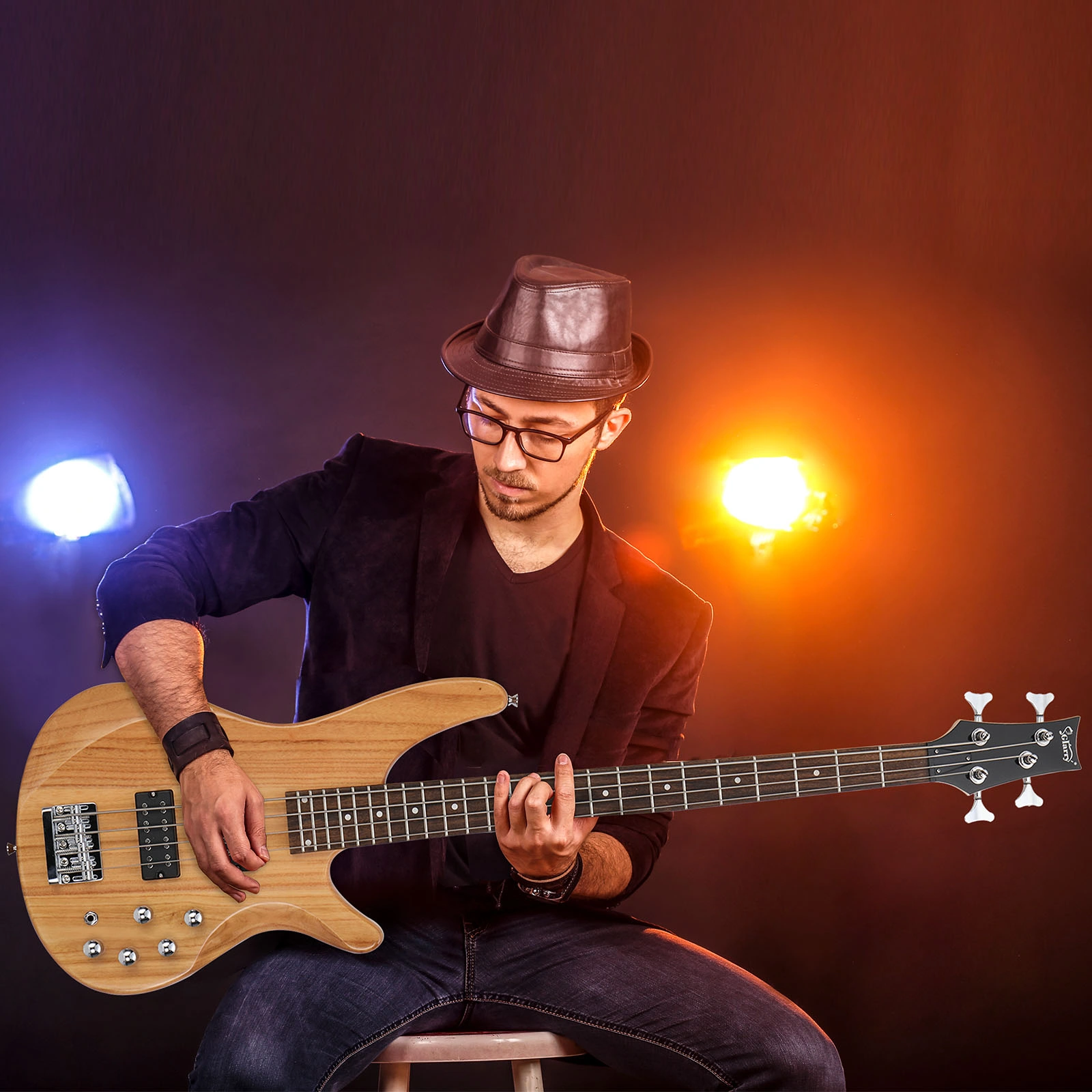 44 Inch GIB 4 String H-H Pickup Laurel Wood Fingerboard Electric Bass Guitar with Bag and other Accessories Burlywood view 12