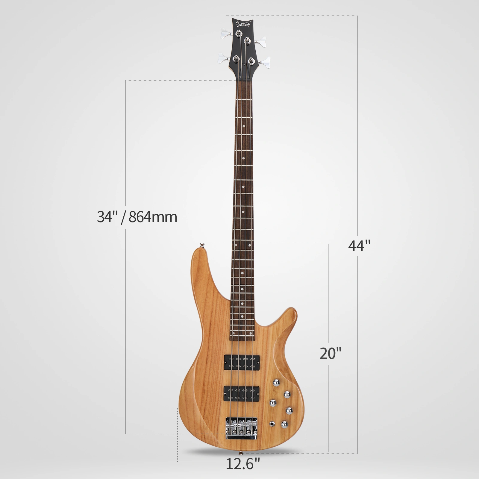 44 Inch GIB 4 String H-H Pickup Laurel Wood Fingerboard Electric Bass Guitar with Bag and other Accessories Burlywood view 7