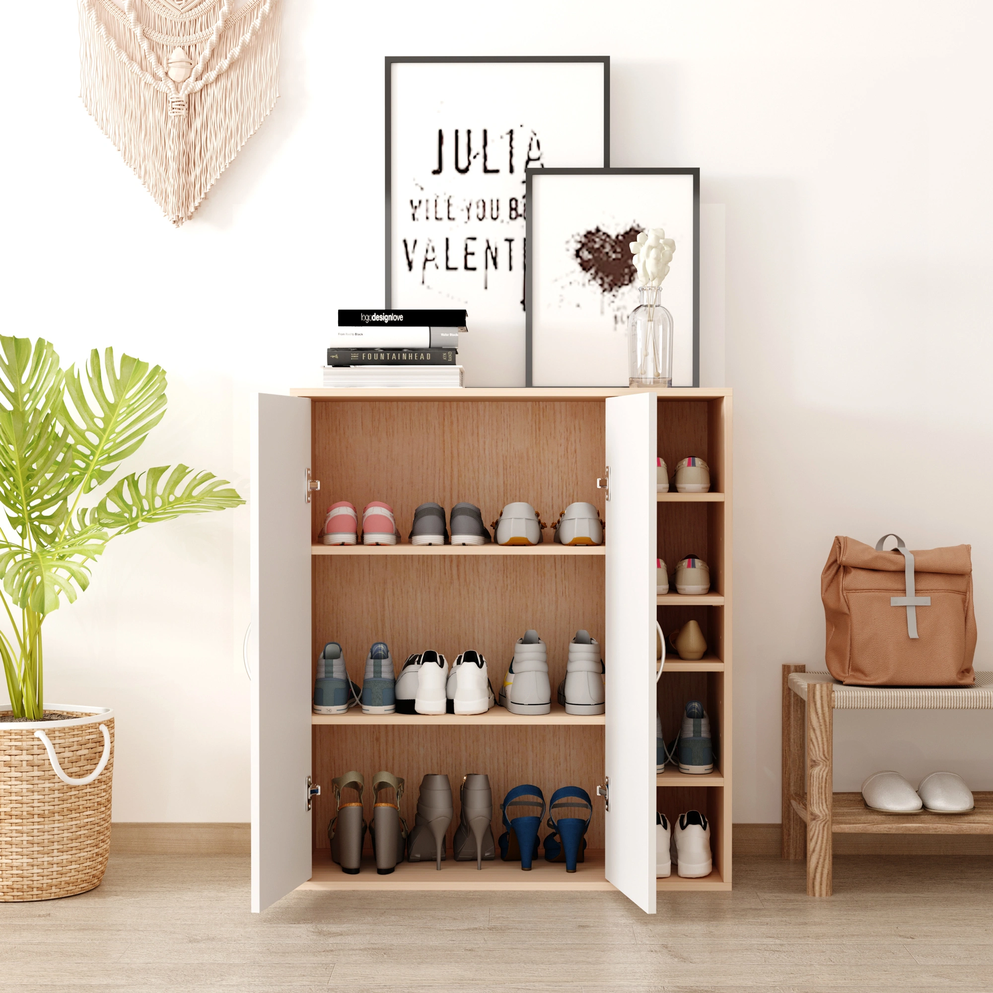 Shoe Storage Cabinet with Doors - Large Capacity Entryway Organizer, Multi-Tier Sneaker Shelf for Hallway, Living Room, Bedroom view 3