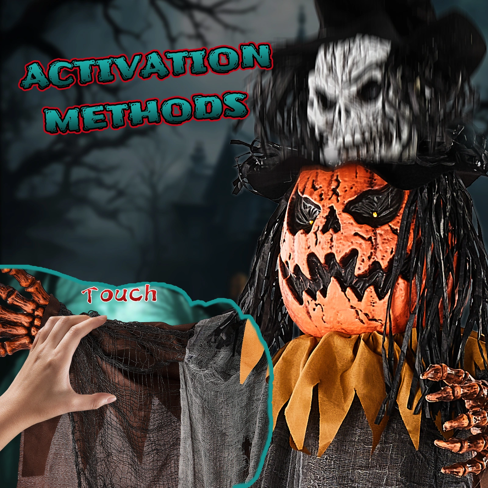 6ft Skull-Headed Pumpkin Man with Orange Eyes, Bullet-Shaped Head, Ghostly Scream, Voice-Activated, Battery-Powered (Batteries Not Included), Halloween Standing Decoration view 2