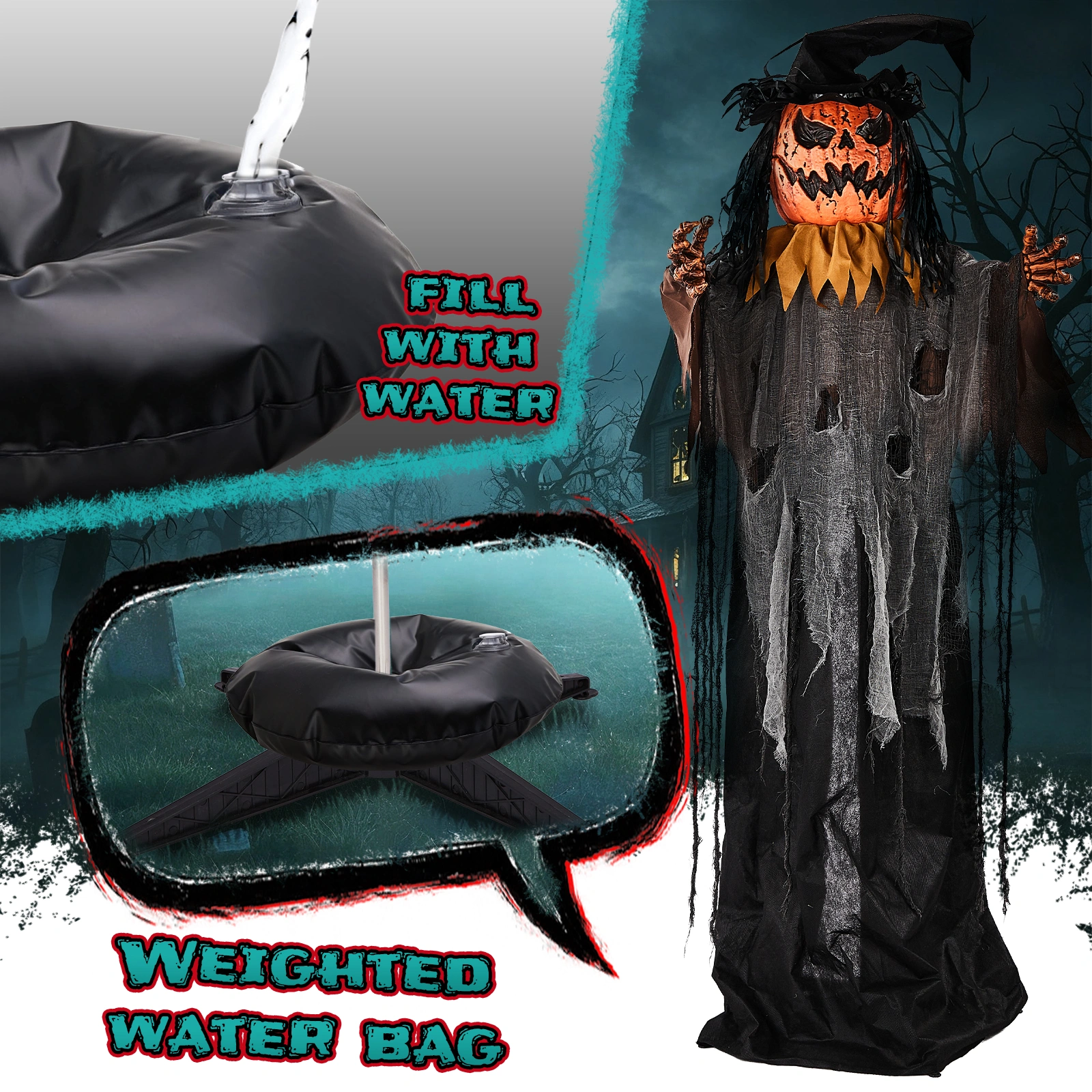 6ft Skull-Headed Pumpkin Man with Orange Eyes, Bullet-Shaped Head, Ghostly Scream, Voice-Activated, Battery-Powered (Batteries Not Included), Halloween Standing Decoration view 5