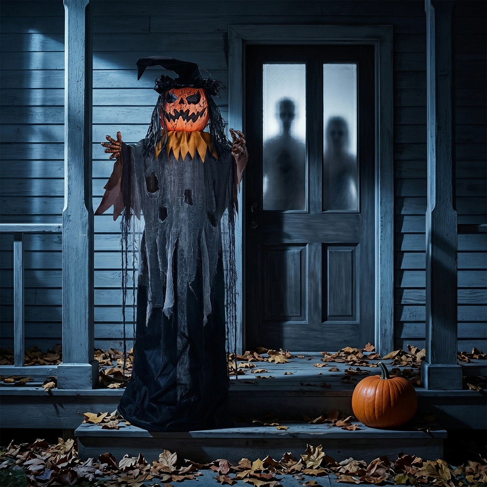 6ft Skull-Headed Pumpkin Man with Orange Eyes, Bullet-Shaped Head, Ghostly Scream, Voice-Activated, Battery-Powered (Batteries Not Included), Halloween Standing Decoration view 9