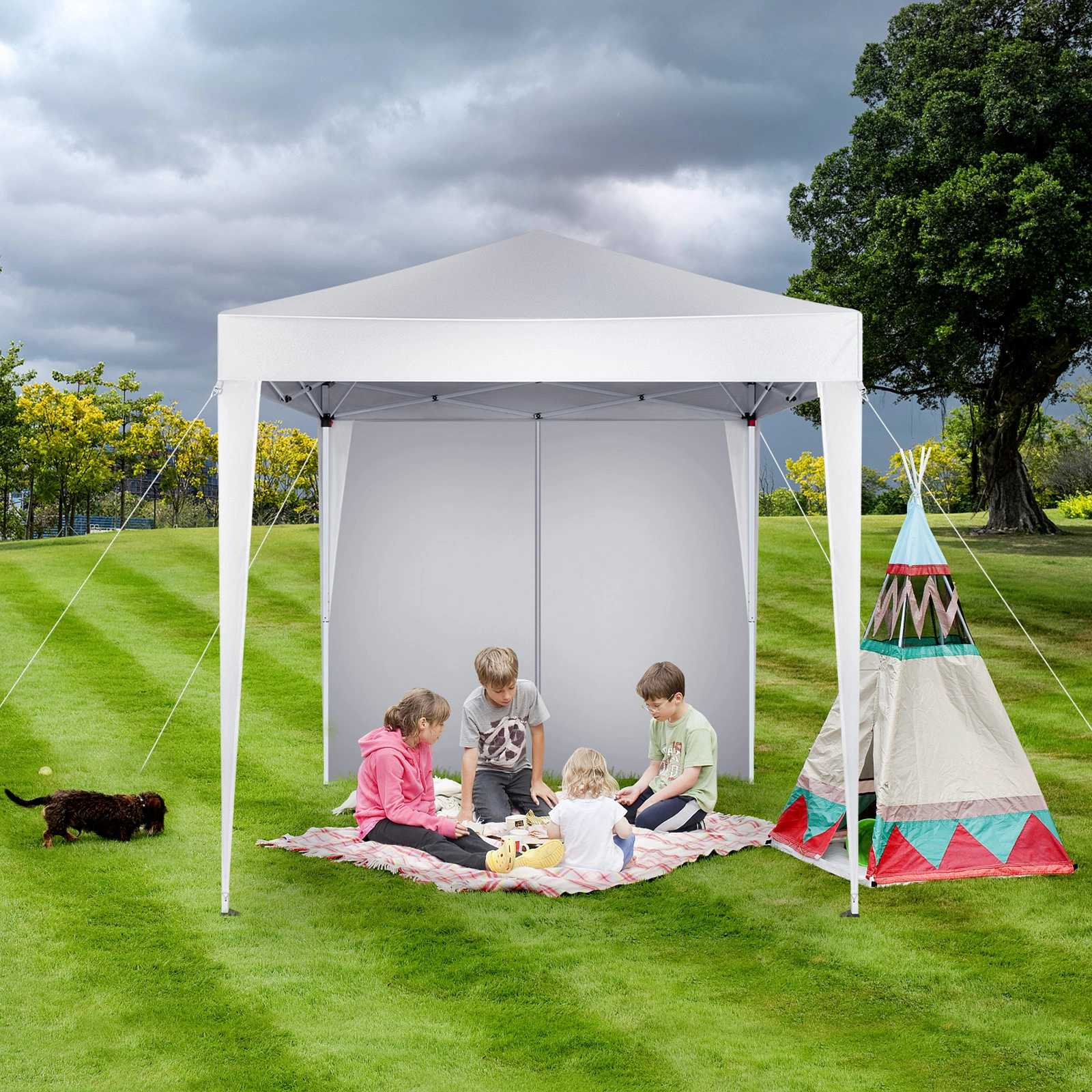 6.5x6.5ft Pop Up Canopy Tent, Outdoor Tent Canopy Foldable Portable Canopies for Camping, Patio, Easy Up Gazebo Canopy with Carry Bag, White view 11