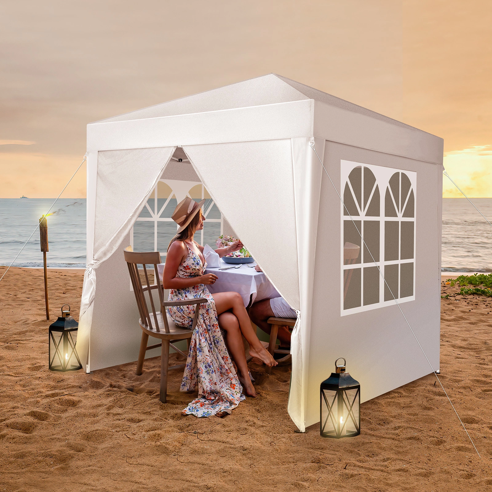 6.5x6.5ft Pop Up Canopy Tent, Outdoor Tent Canopy Foldable Portable Canopies for Camping, Patio, Easy Up Gazebo Canopy with Carry Bag, White view 15