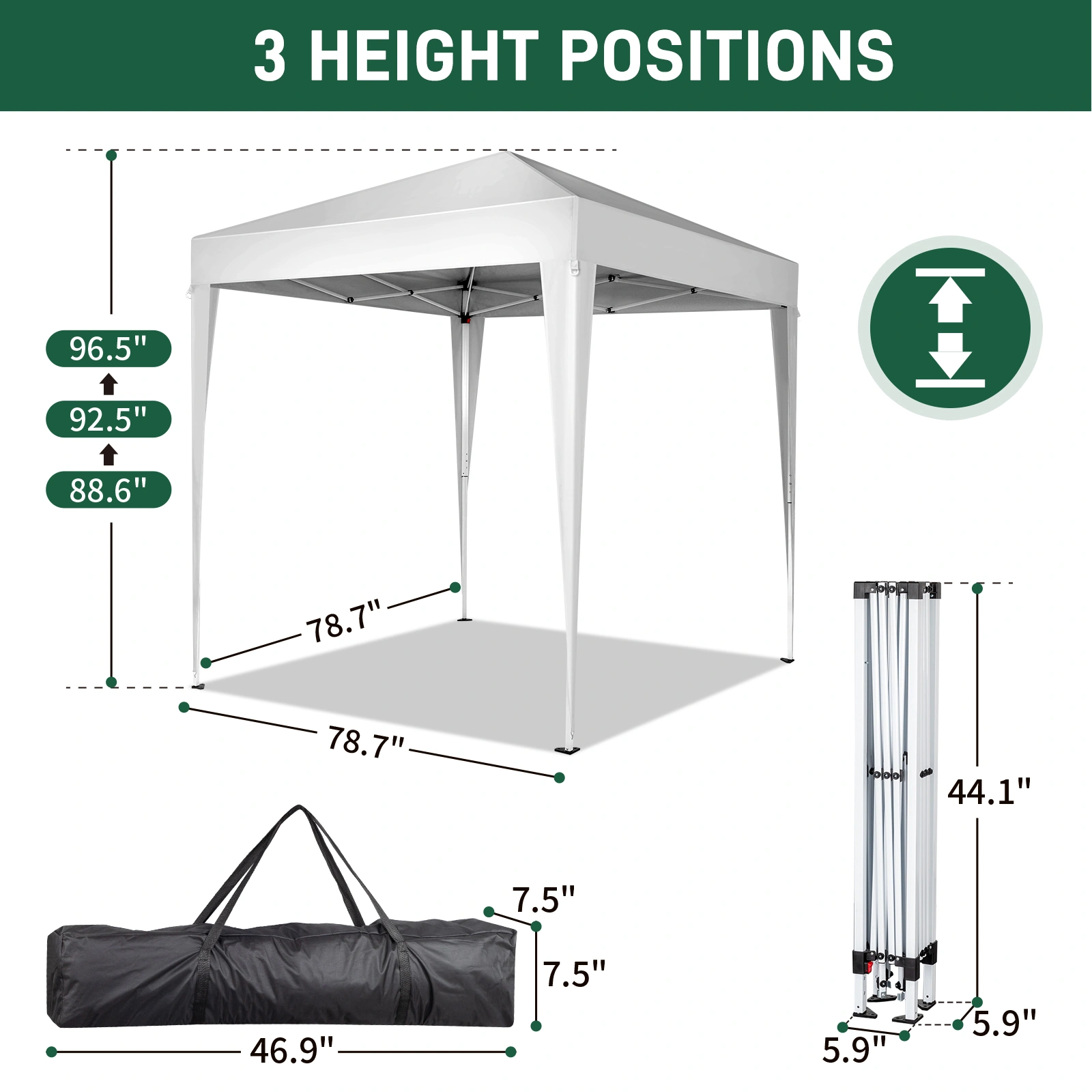 6.5x6.5ft Pop Up Canopy Tent, Outdoor Tent Canopy Foldable Portable Canopies for Camping, Patio, Easy Up Gazebo Canopy with Carry Bag, White view 16