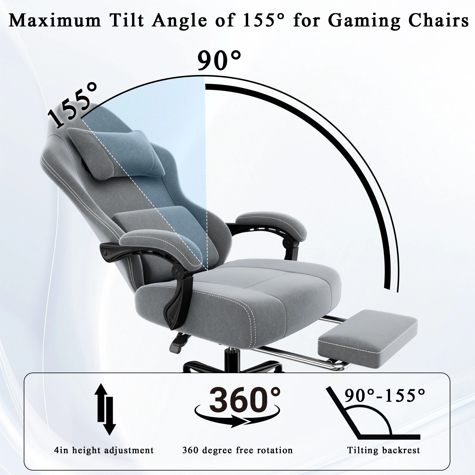 Height Adjustable Gaming Chair with Massage Lumbar Support & Retractable Footrest, Ergonomic Fabric Computer Chair, Pocket Spring Cushion for Adults view 3