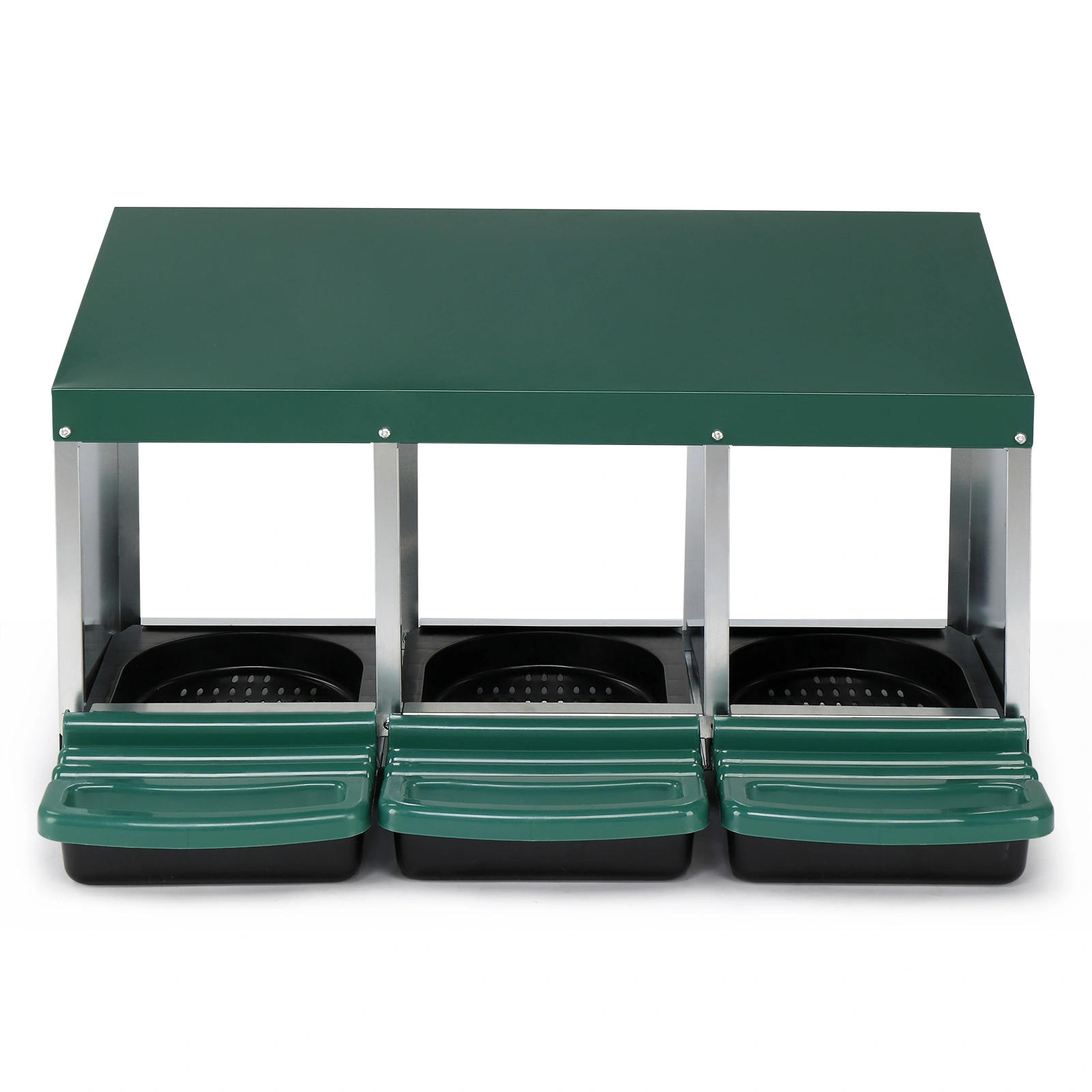 3 Compartment Roll Out Chicken Nesting Box with Plastic Basket, Egg Nest Box Chicken Laying Box Hens Chicken Coop Box, Green view 7