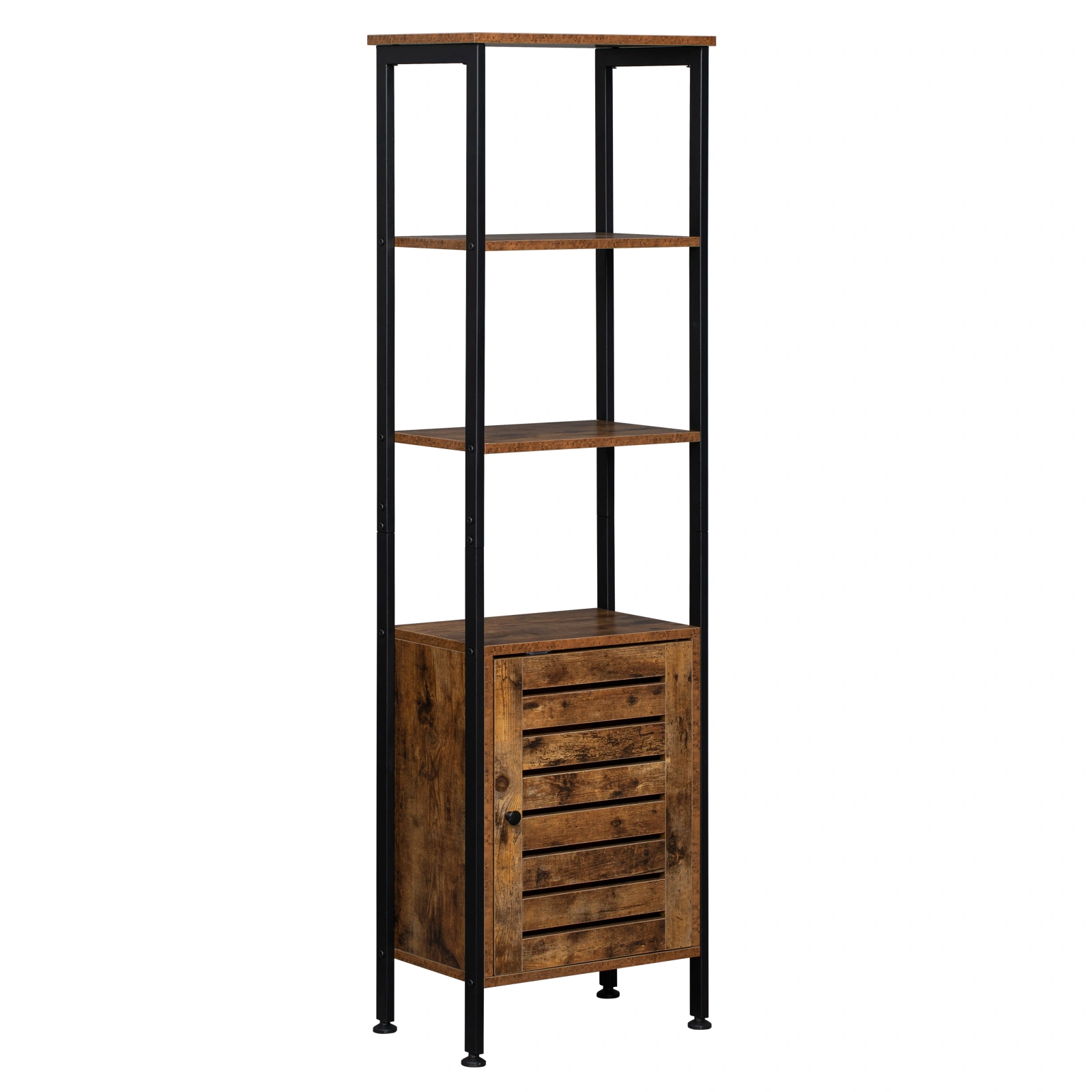 Tall Storage Cabinet 4-Tier with Door Adjustable Shelf, Steel Frame Industrial Cupboard Space Saving for Living Room Entryway Kitchen Rustic Brown