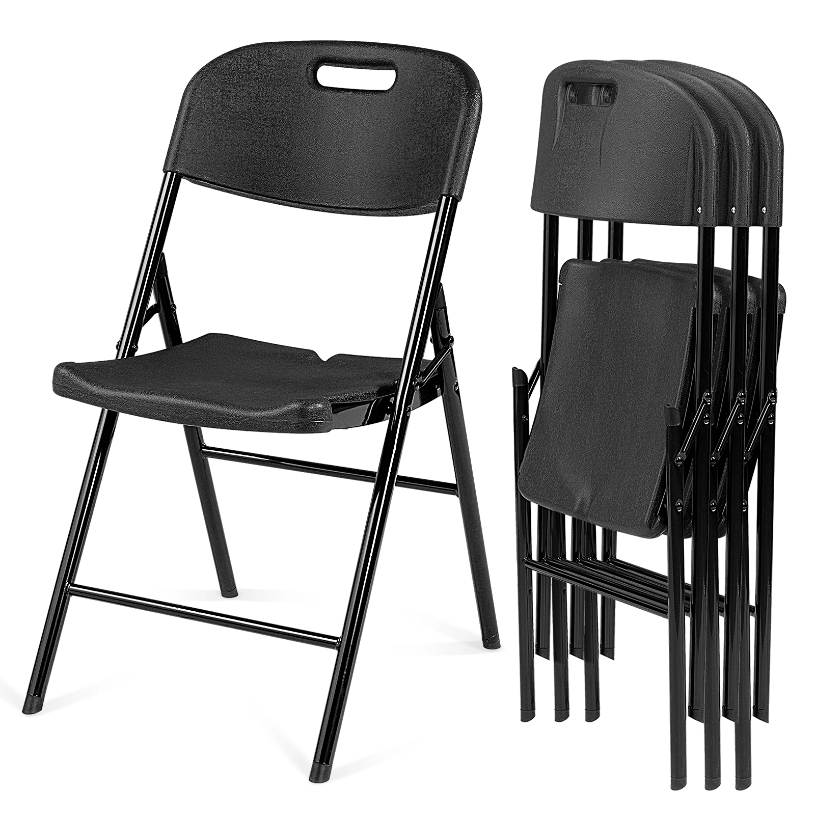 4 Pack Plastic Folding Chairs, 440 lb Capacity Commercial Grade Portable Chairs for Events Office Wedding Party Picnic Dining, Black view 16