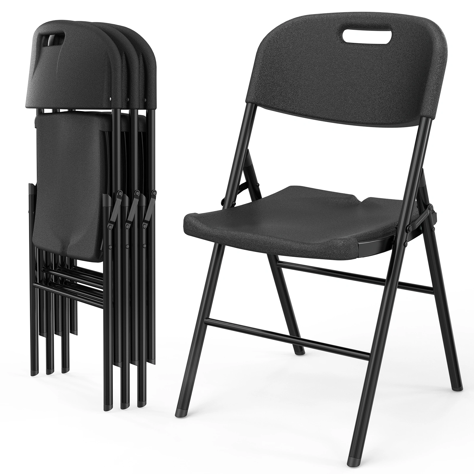 4 Pack Plastic Folding Chairs, 440 lb Capacity Commercial Grade Portable Chairs for Events Office Wedding Party Picnic Dining, Black view 2