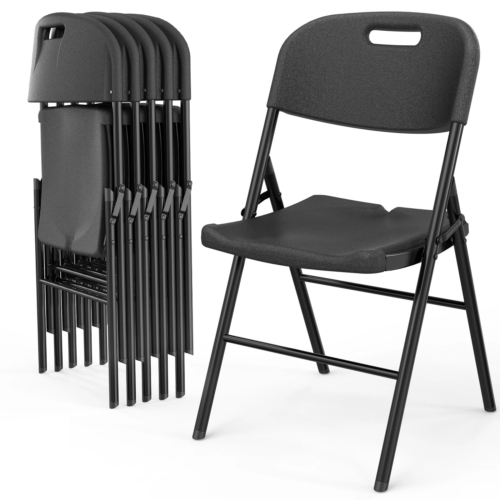 4 Pack Plastic Folding Chairs, 440 lb Capacity Commercial Grade Portable Chairs for Events Office Wedding Party Picnic Dining, Black view 3