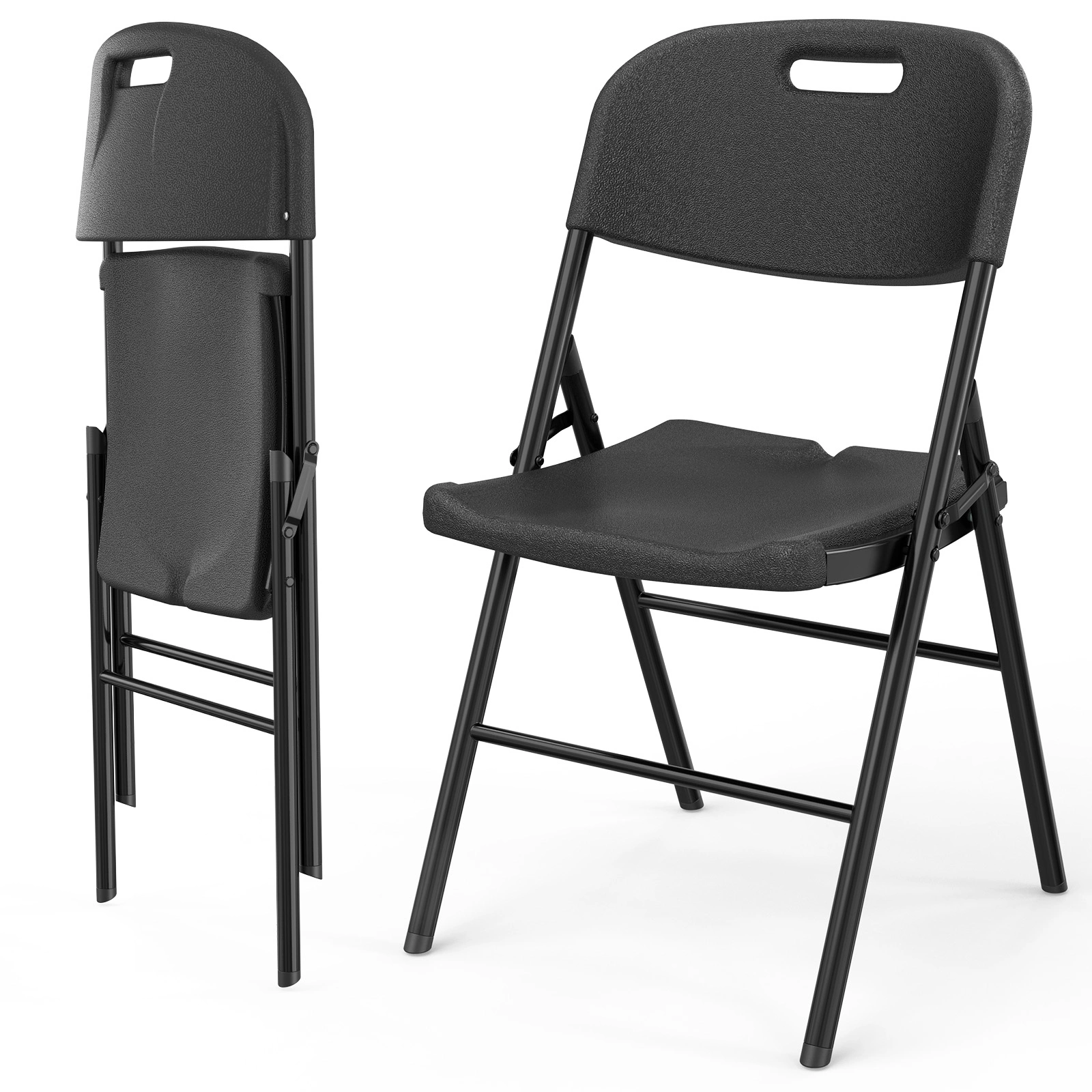 4 Pack Plastic Folding Chairs, 440 lb Capacity Commercial Grade Portable Chairs for Events Office Wedding Party Picnic Dining, Black view 4