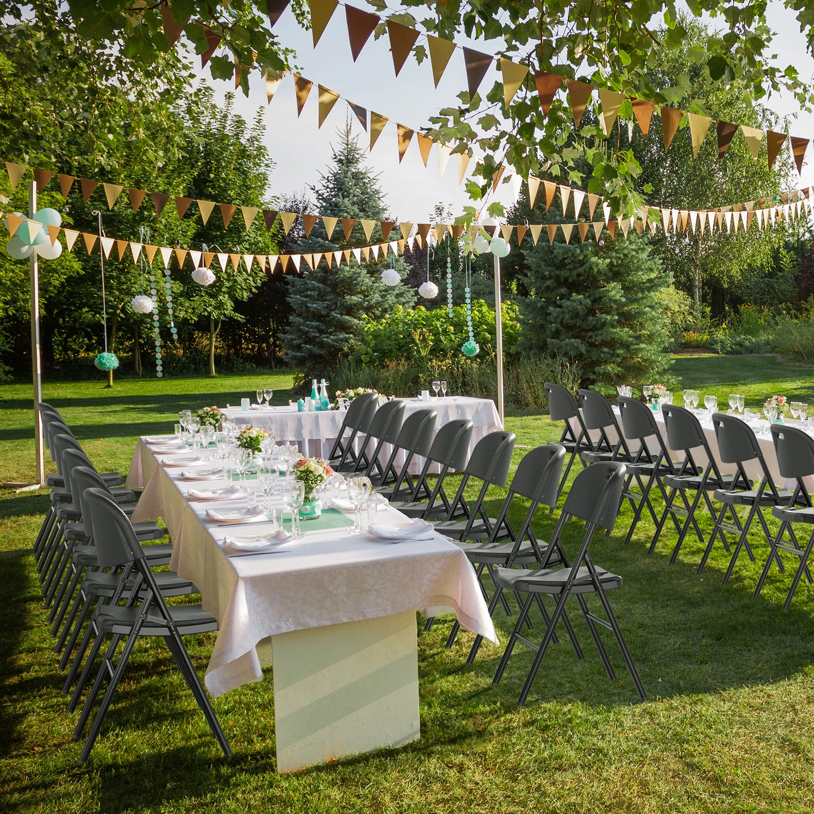 4 Pack Plastic Folding Chairs, 440 lb Capacity Commercial Grade Portable Chairs for Events Office Wedding Party Picnic Dining, Black view 8