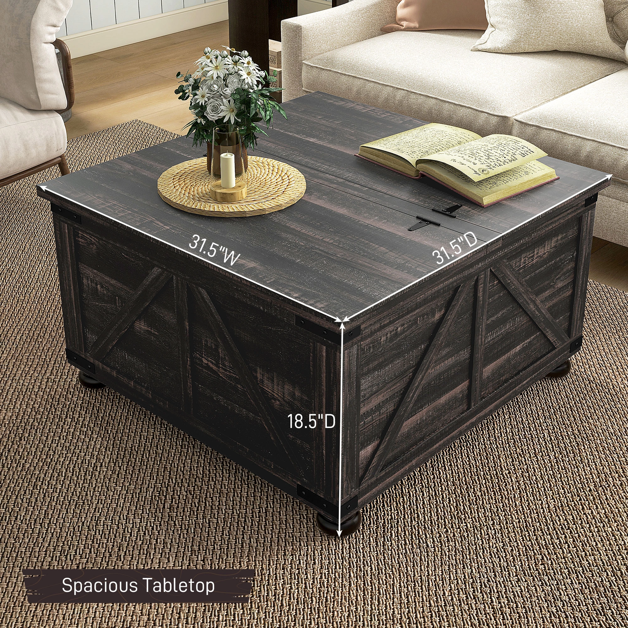 Rattan Coffee Table with Wicker Storage Shelf, Indoor Outdoor Accent End Table for Living Room view 2