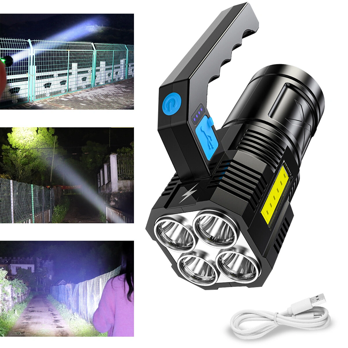 USB Rechargeable LED Flashlight Handheld Spotlight Searchlight Outdoor Work Light Rechargeable Torch