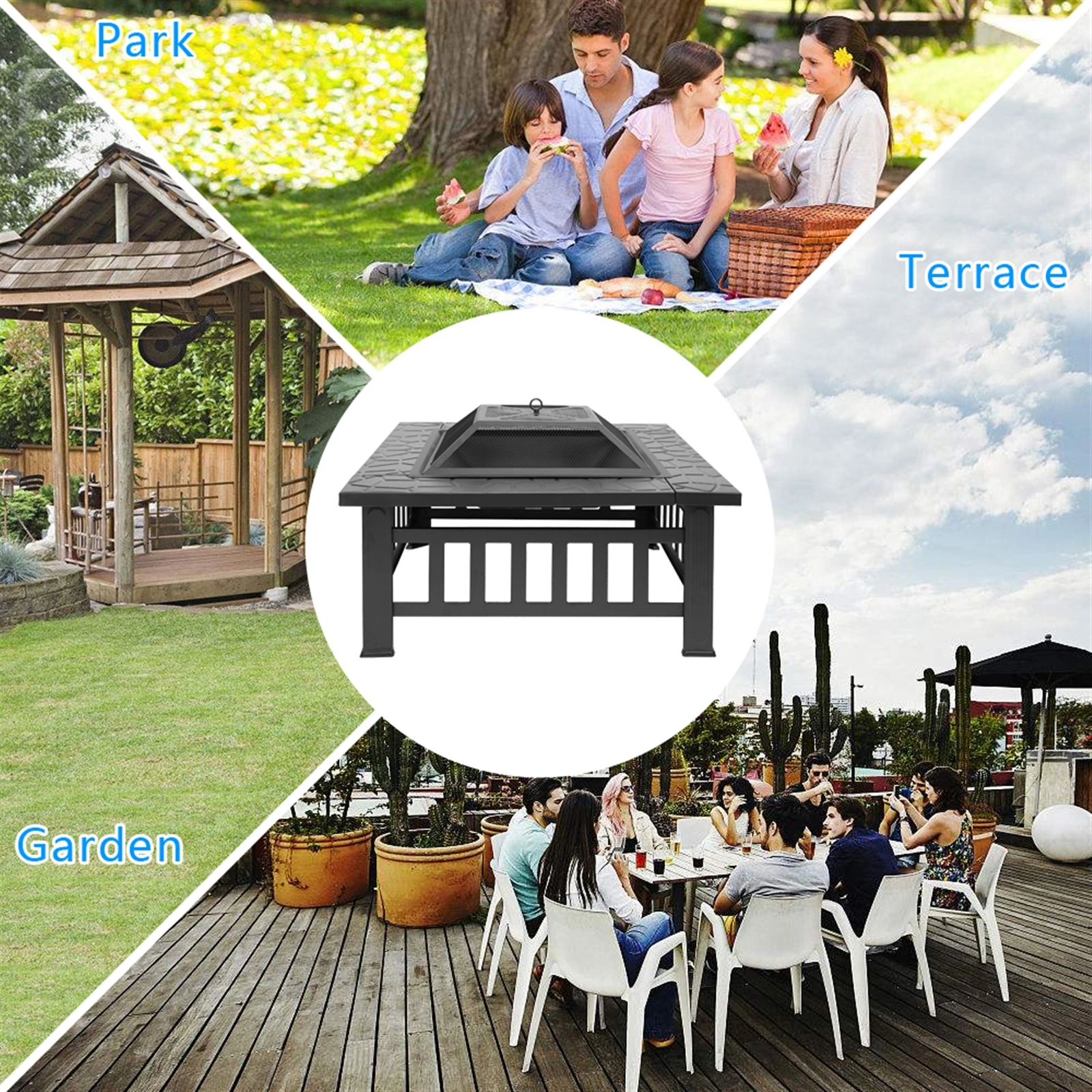 Portable Courtyard Metal Fire Pit with Accessories Black view 10