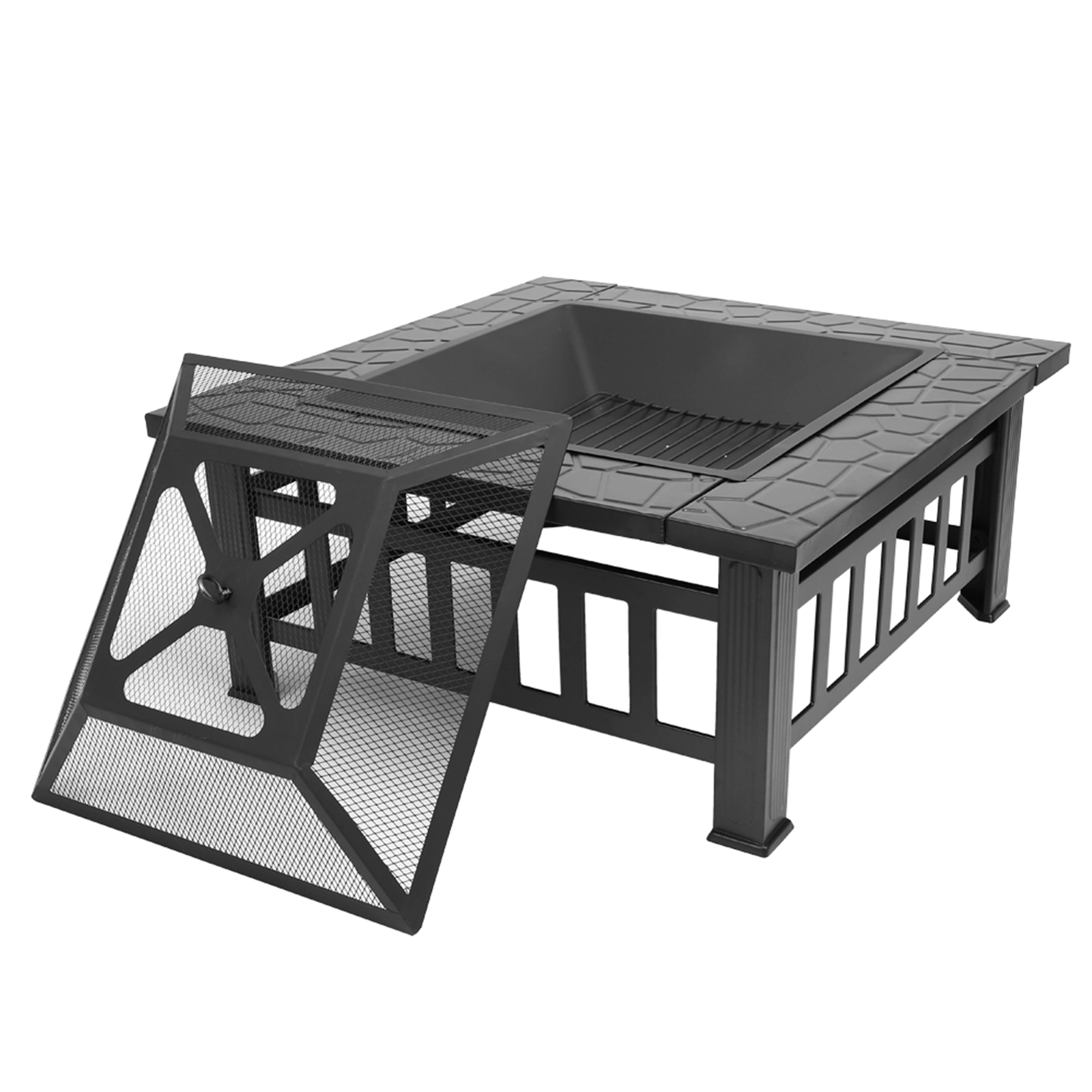 Portable Courtyard Metal Fire Pit with Accessories Black view 14