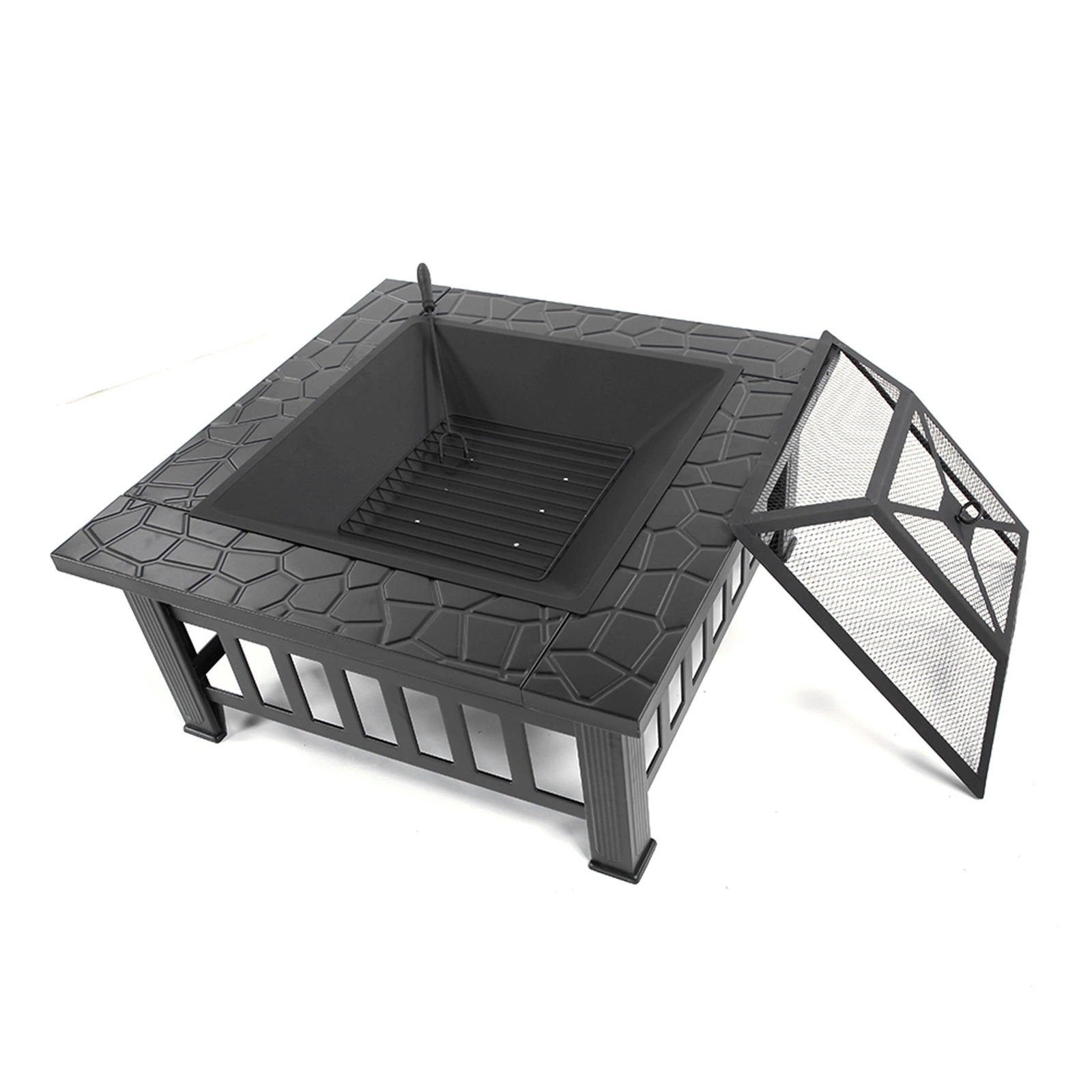 Portable Courtyard Metal Fire Pit with Accessories Black view 20