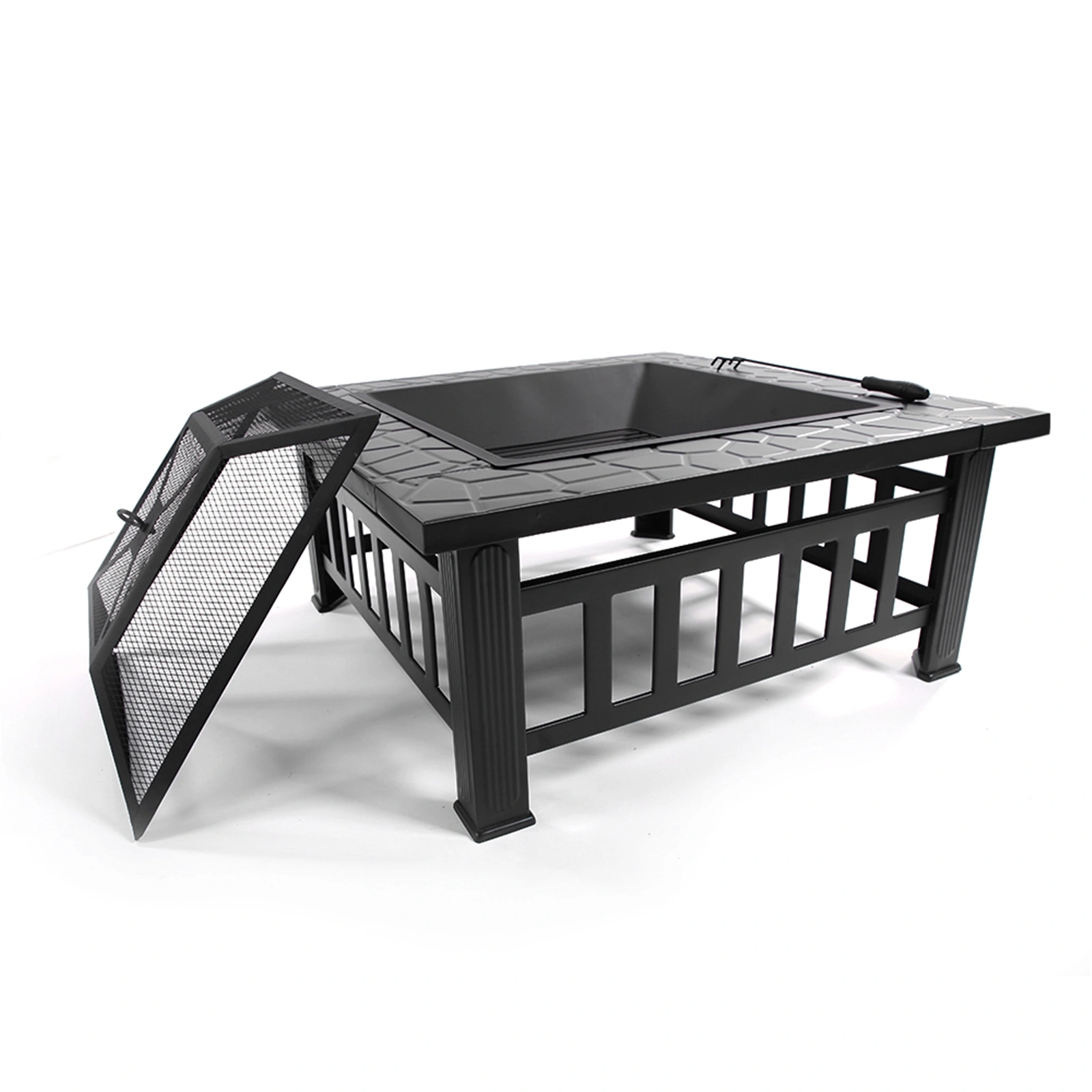 Portable Courtyard Metal Fire Pit with Accessories Black view 26