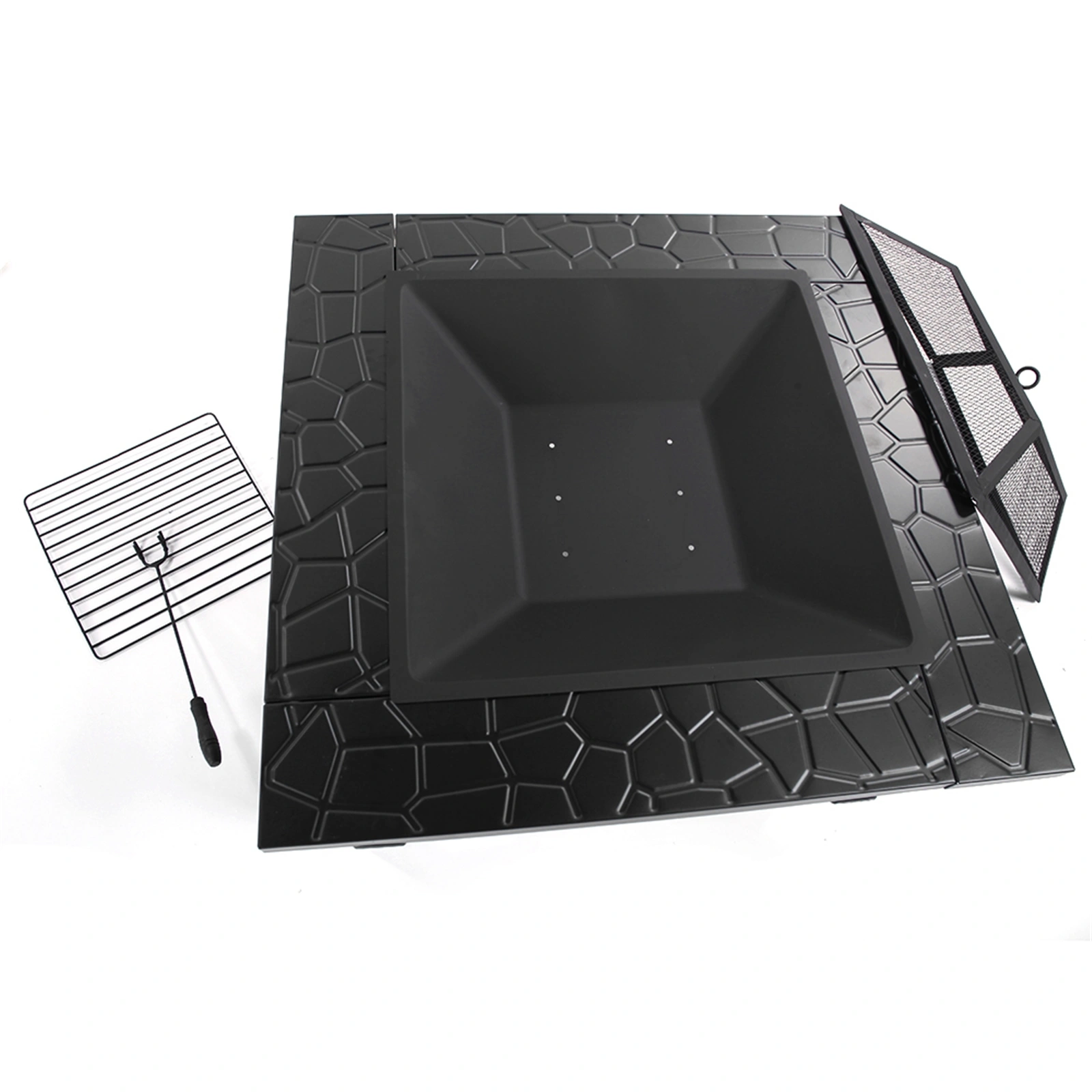 Portable Courtyard Metal Fire Pit with Accessories Black view 27