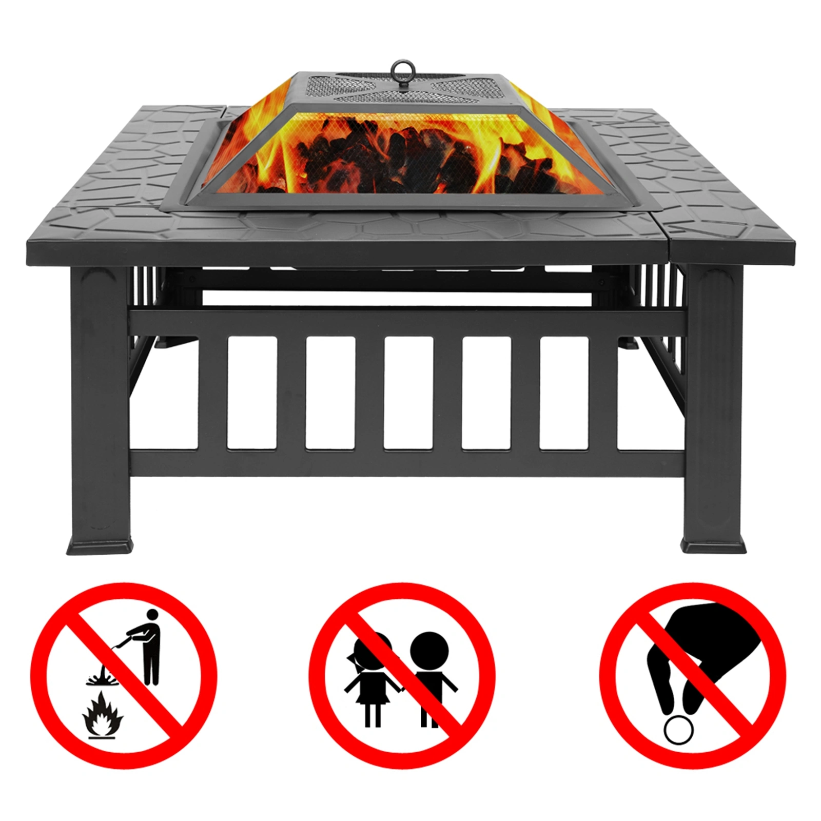 Portable Courtyard Metal Fire Pit with Accessories Black view 9