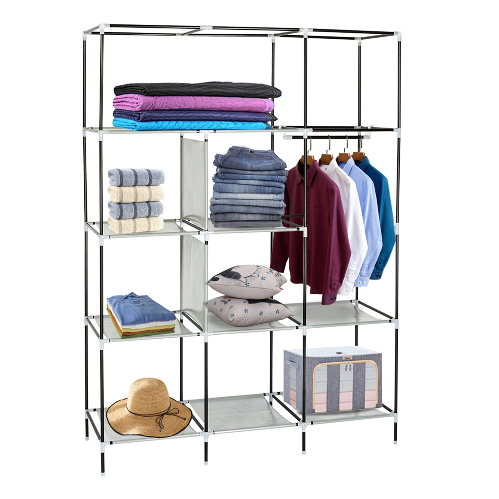 69" High-leg Non-woven Fabric Assembled Cloth Wardrobe Gray view 13