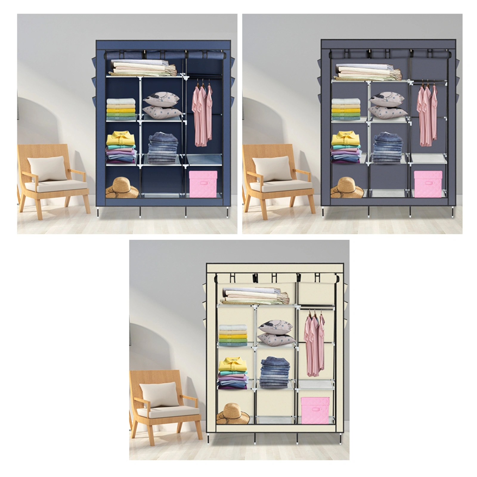 69" High-leg Non-woven Fabric Assembled Cloth Wardrobe Gray view 21