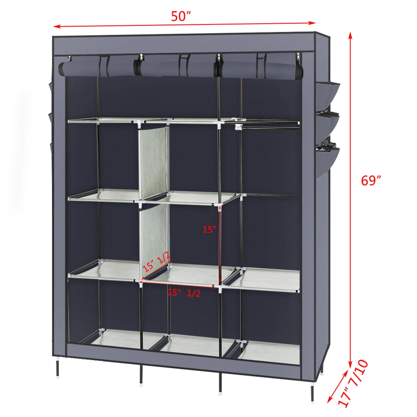 69" High-leg Non-woven Fabric Assembled Cloth Wardrobe Gray view 7