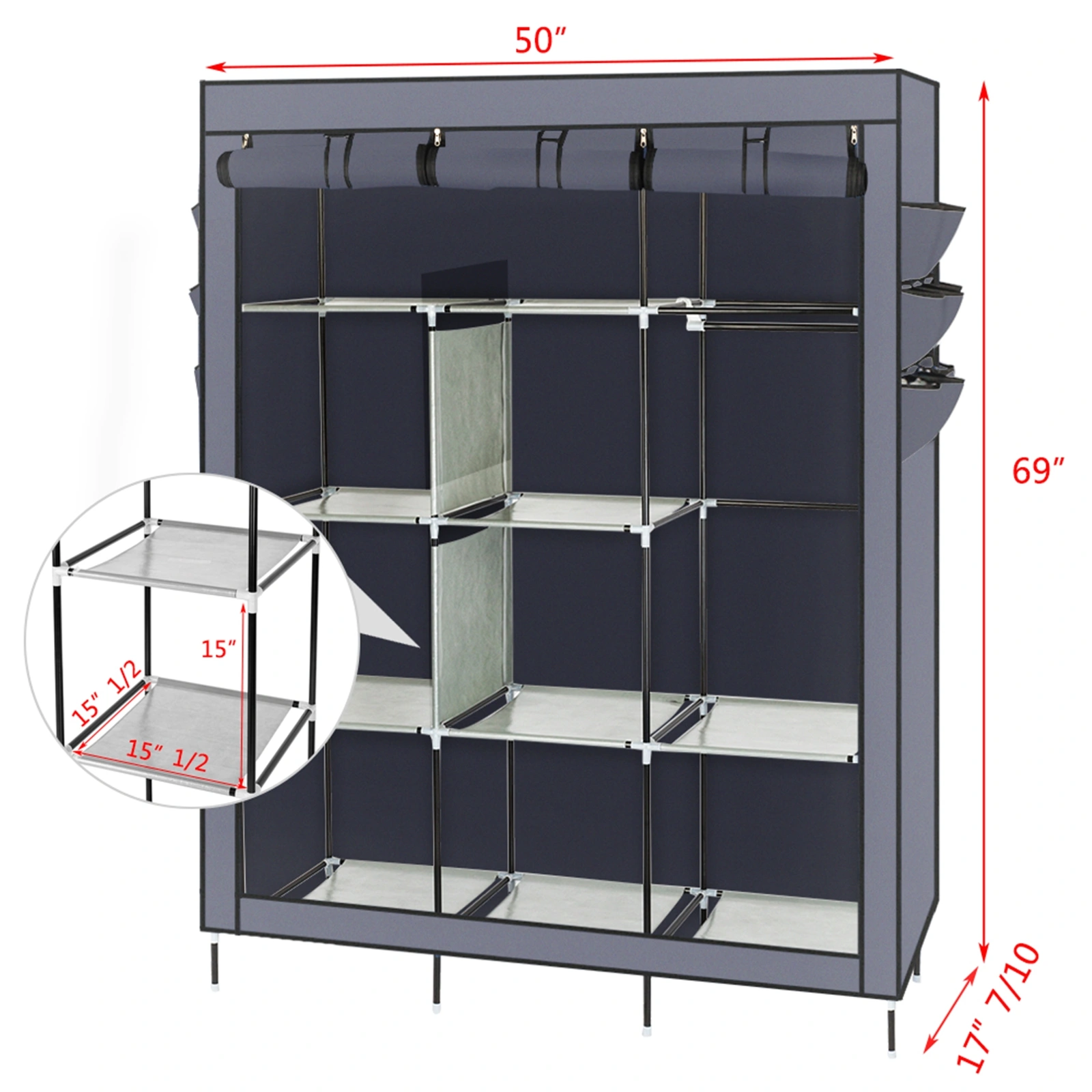 69" High-leg Non-woven Fabric Assembled Cloth Wardrobe Gray view 8