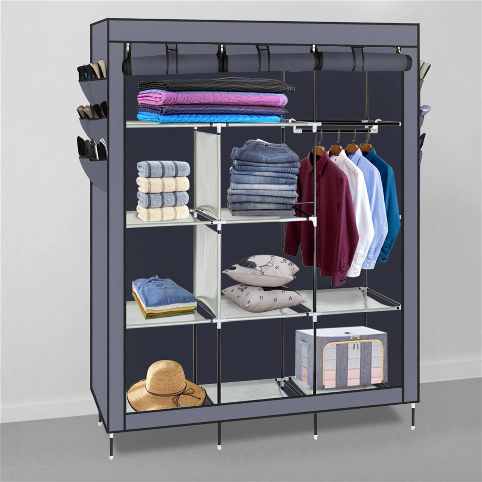 69" High-leg Non-woven Fabric Assembled Cloth Wardrobe Gray view 9