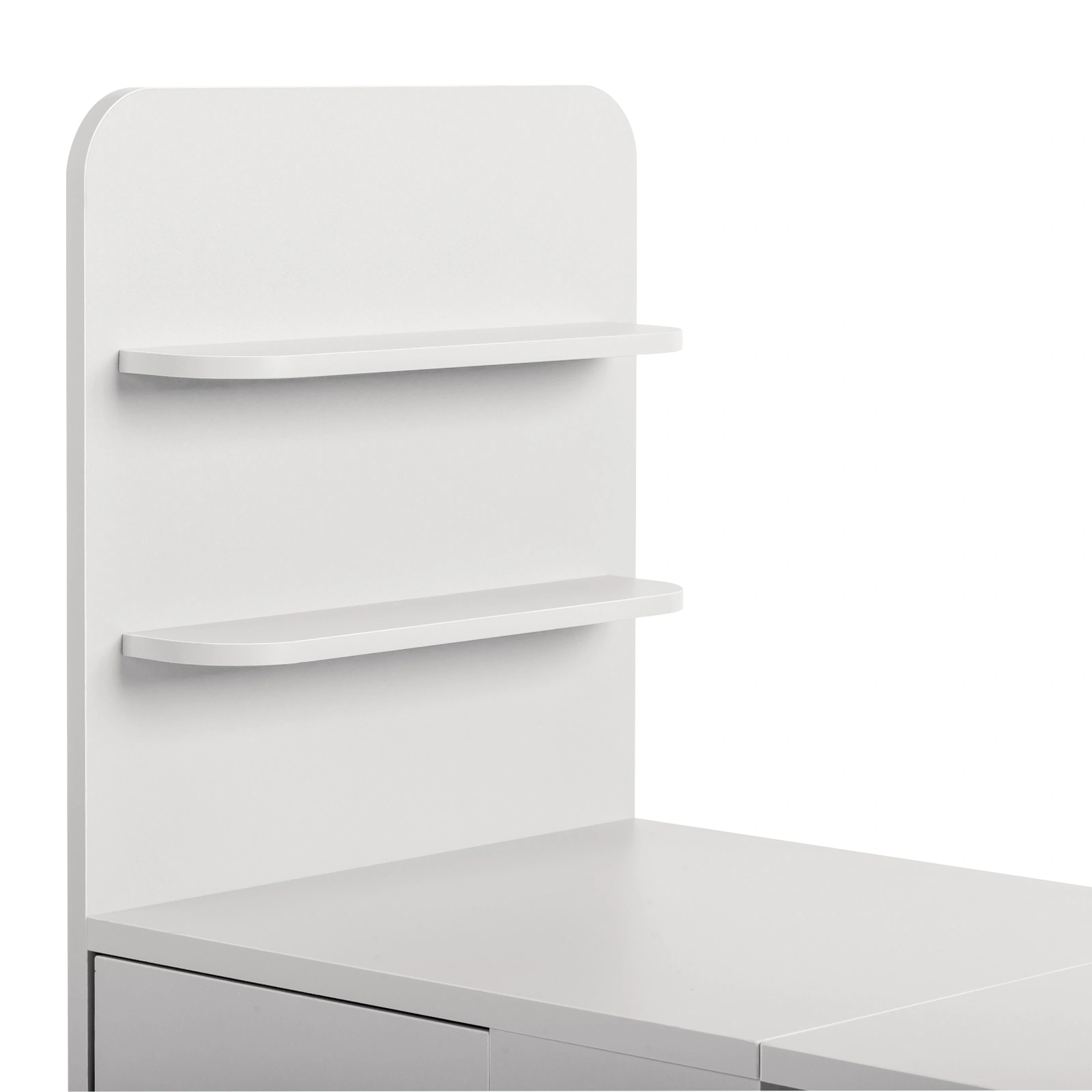 White MDF Folding Nail Desk with 2 Drawers, Cabinet Door & Storage Shelf view 10