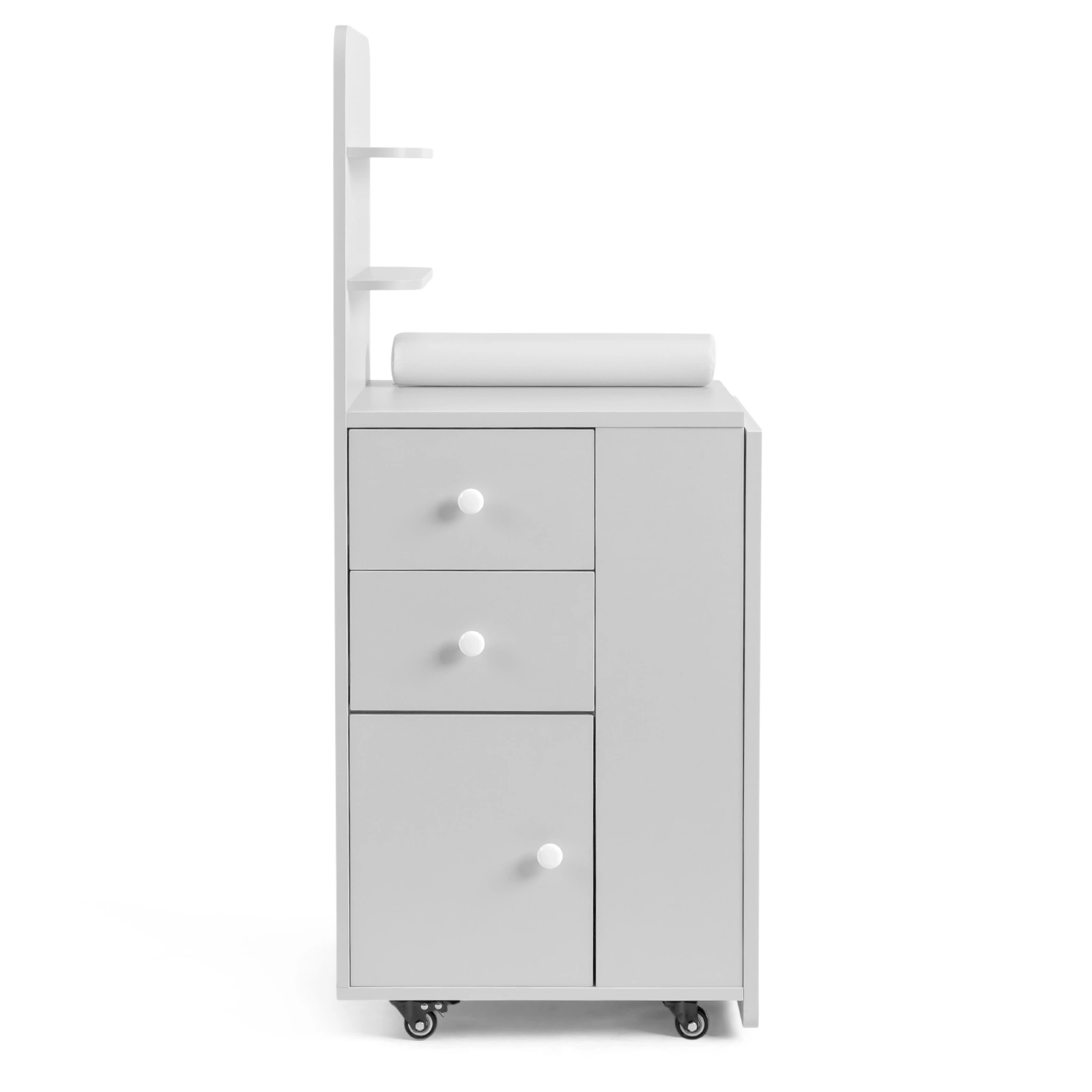 White MDF Folding Nail Desk with 2 Drawers, Cabinet Door & Storage Shelf view 6