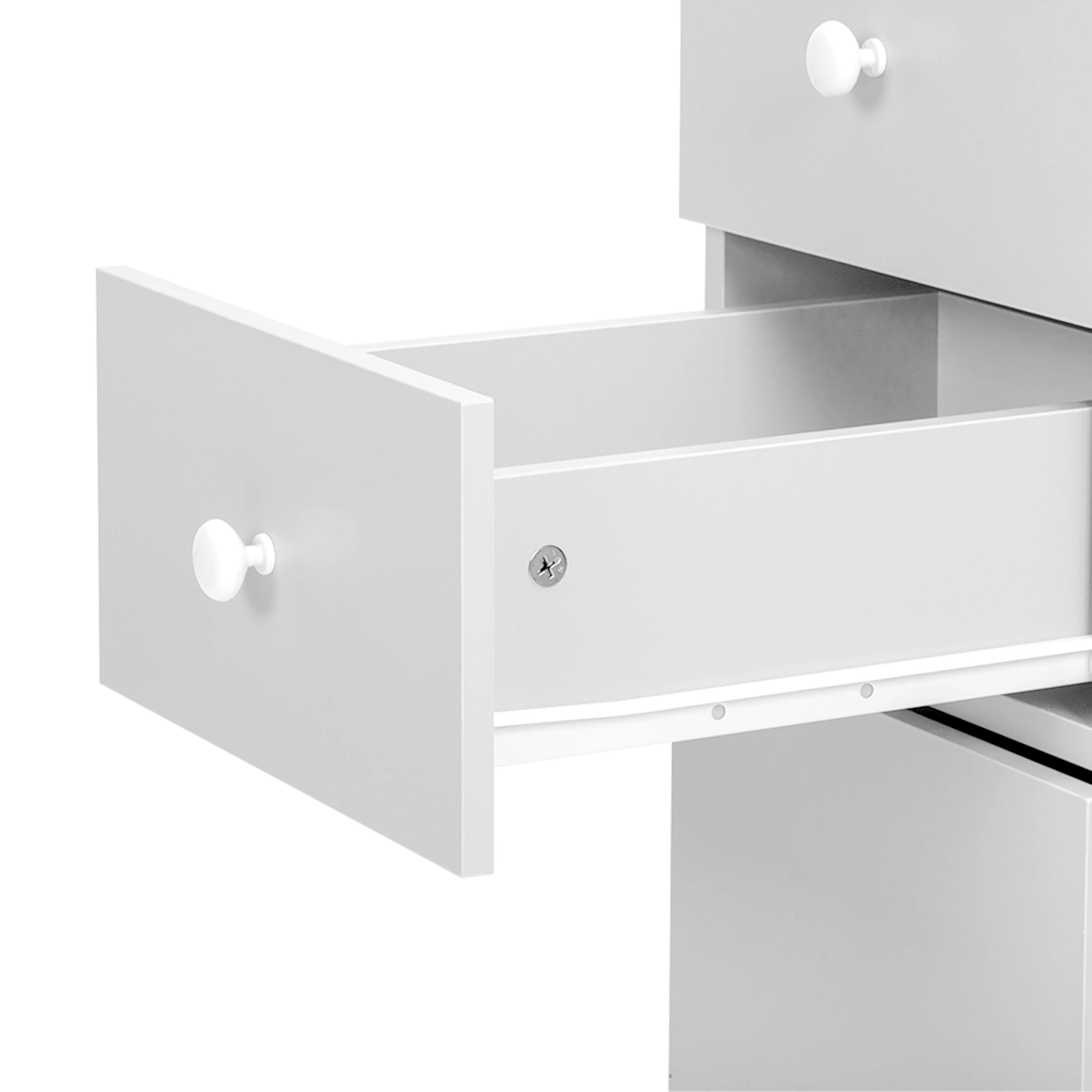 White MDF Folding Nail Desk with 2 Drawers, Cabinet Door & Storage Shelf view 9