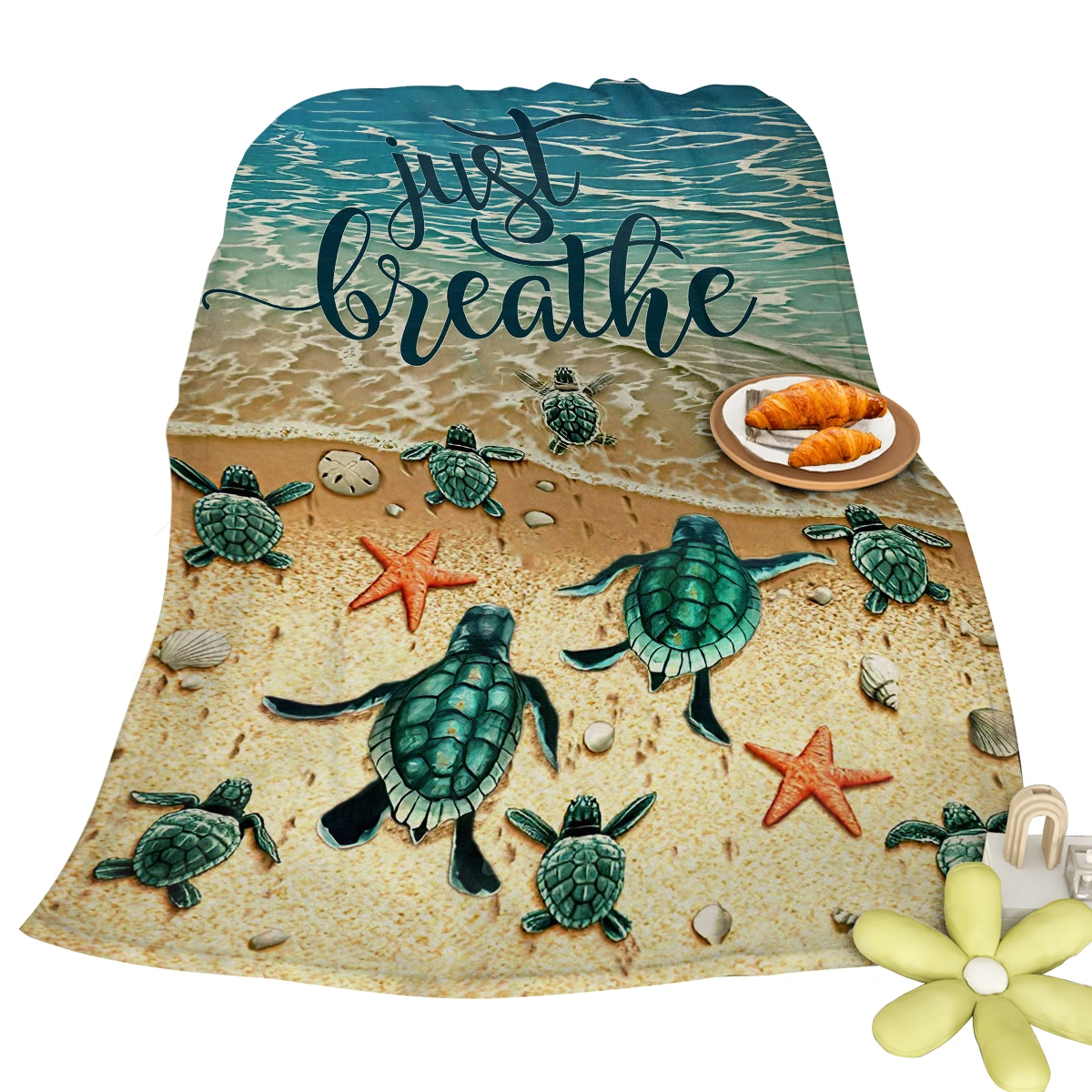 Baby Sea Turtle Fleece Blanket 3D Ocean Waves Plush Flannel Throw Soft Cozy Bed Sofa Couch Chair Car Blanket 130x150cm view 10