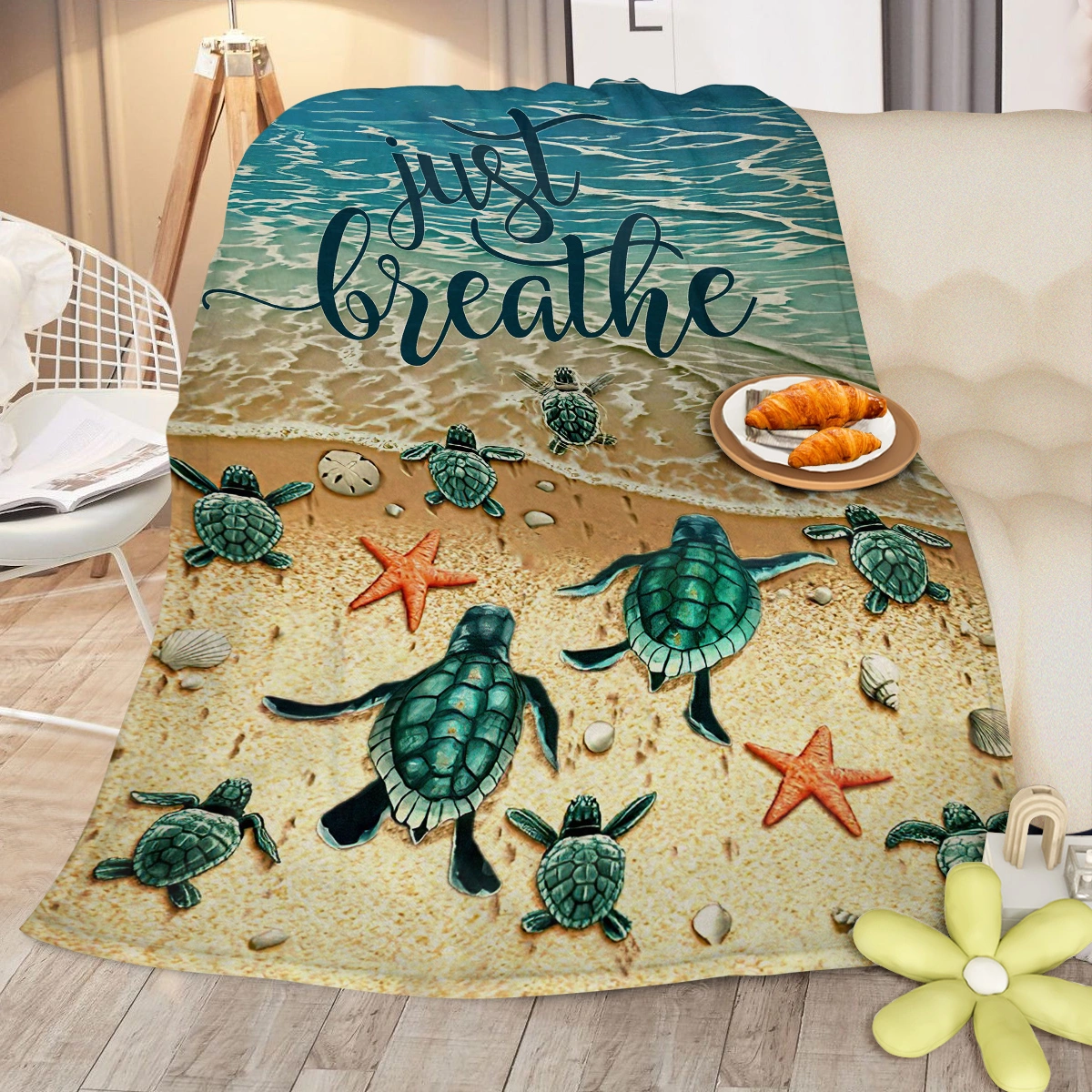 Baby Sea Turtle Fleece Blanket 3D Ocean Waves Plush Flannel Throw Soft Cozy Bed Sofa Couch Chair Car Blanket 130x150cm view 11