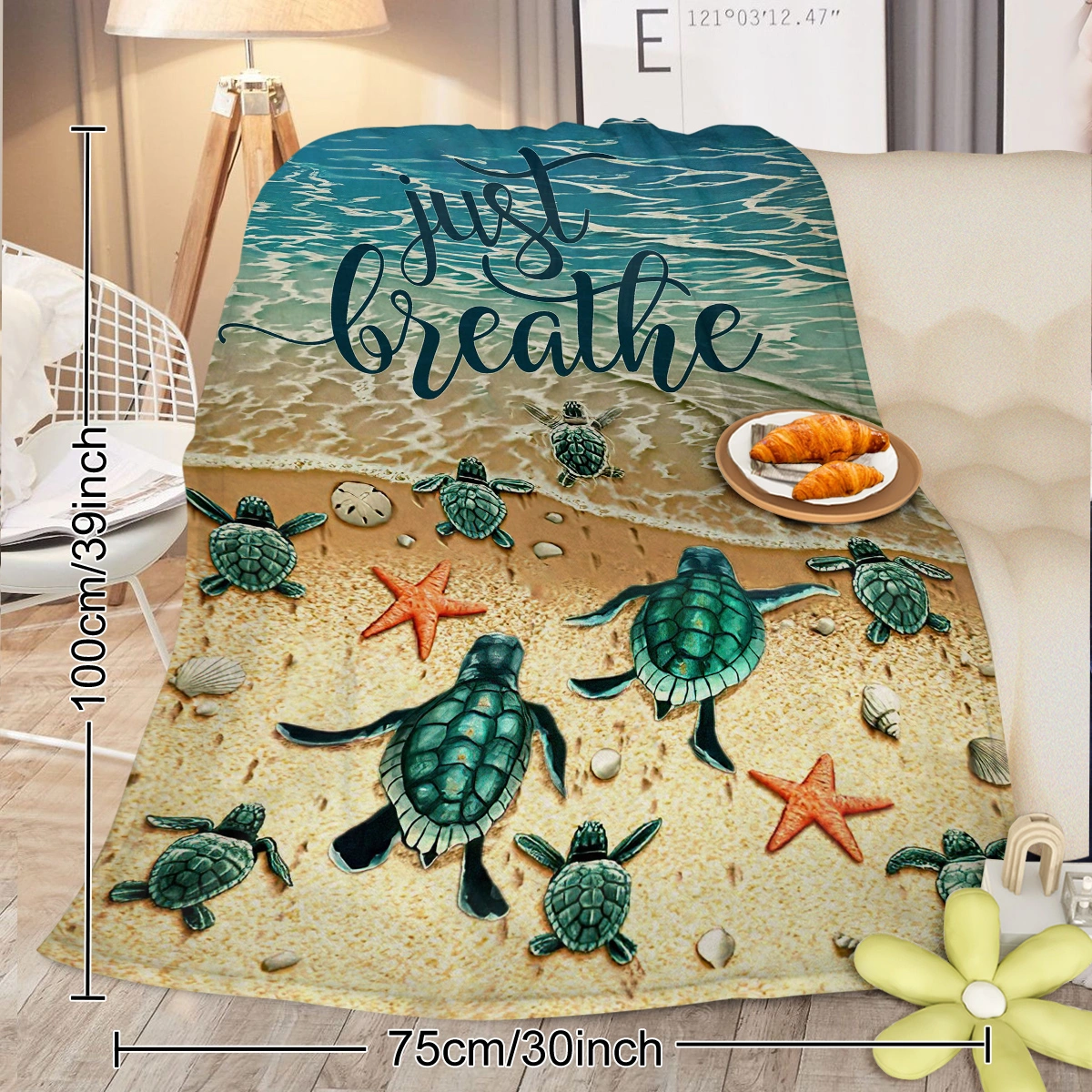 Baby Sea Turtle Fleece Blanket 3D Ocean Waves Plush Flannel Throw Soft Cozy Bed Sofa Couch Chair Car Blanket 130x150cm view 7