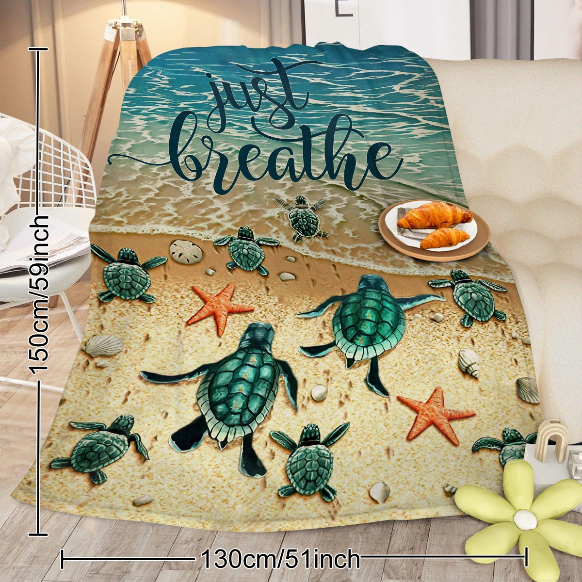Baby Sea Turtle Fleece Blanket 3D Ocean Waves Plush Flannel Throw Soft Cozy Bed Sofa Couch Chair Car Blanket 130x150cm view 8