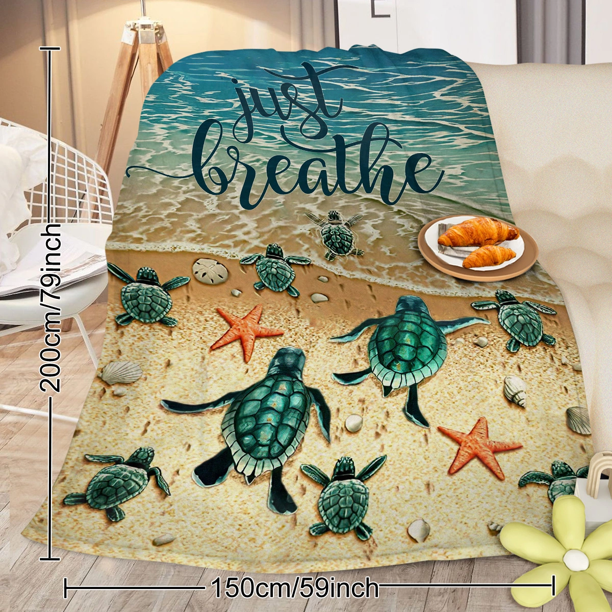 Baby Sea Turtle Fleece Blanket 3D Ocean Waves Plush Flannel Throw Soft Cozy Bed Sofa Couch Chair Car Blanket 130x150cm view 9