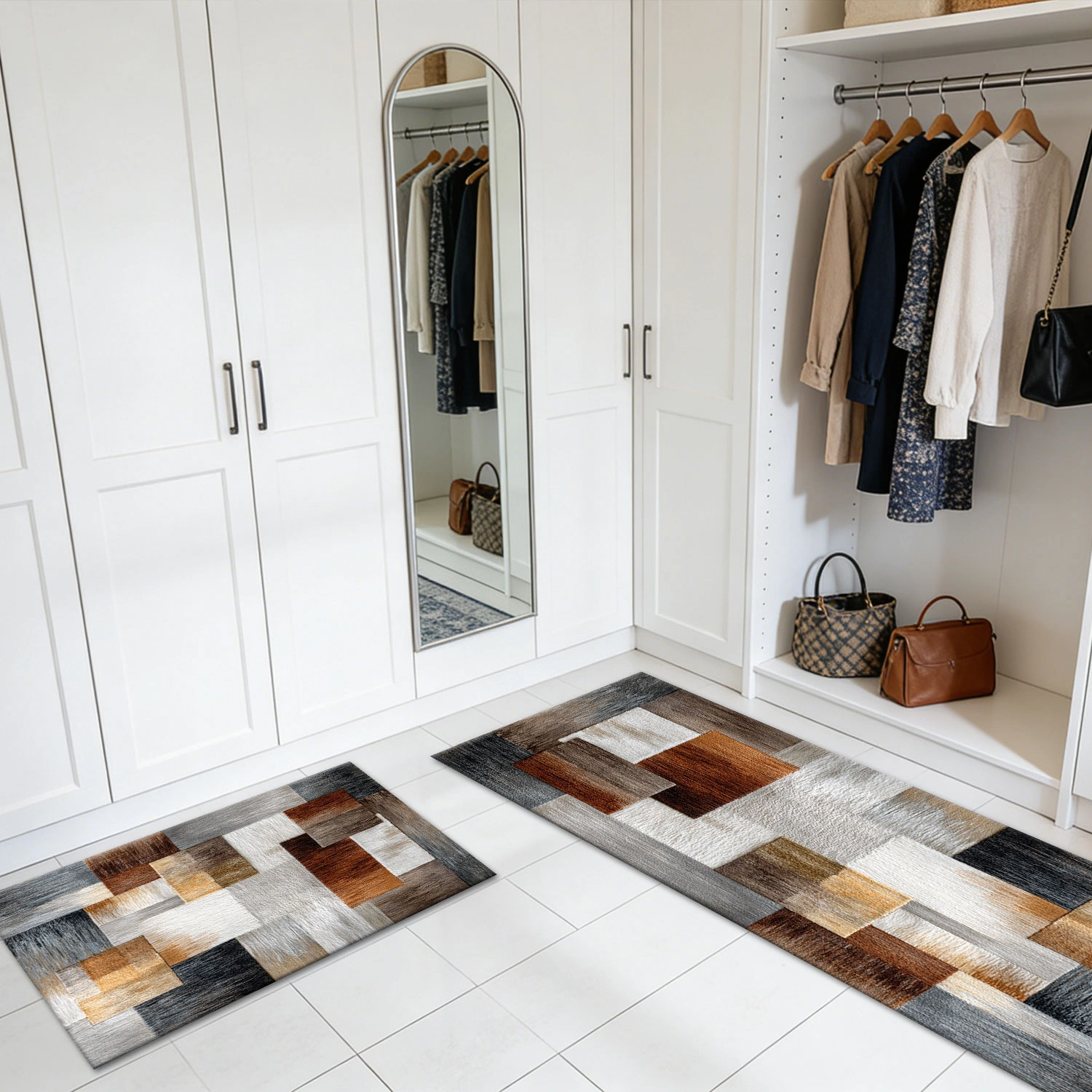 Three-piece kitchen rug set, non-slip and washable, abstract pattern kitchen hallway rug, soft and comfortable, suitable for sinks, floors, entrances, hallways and bathrooms. view 11