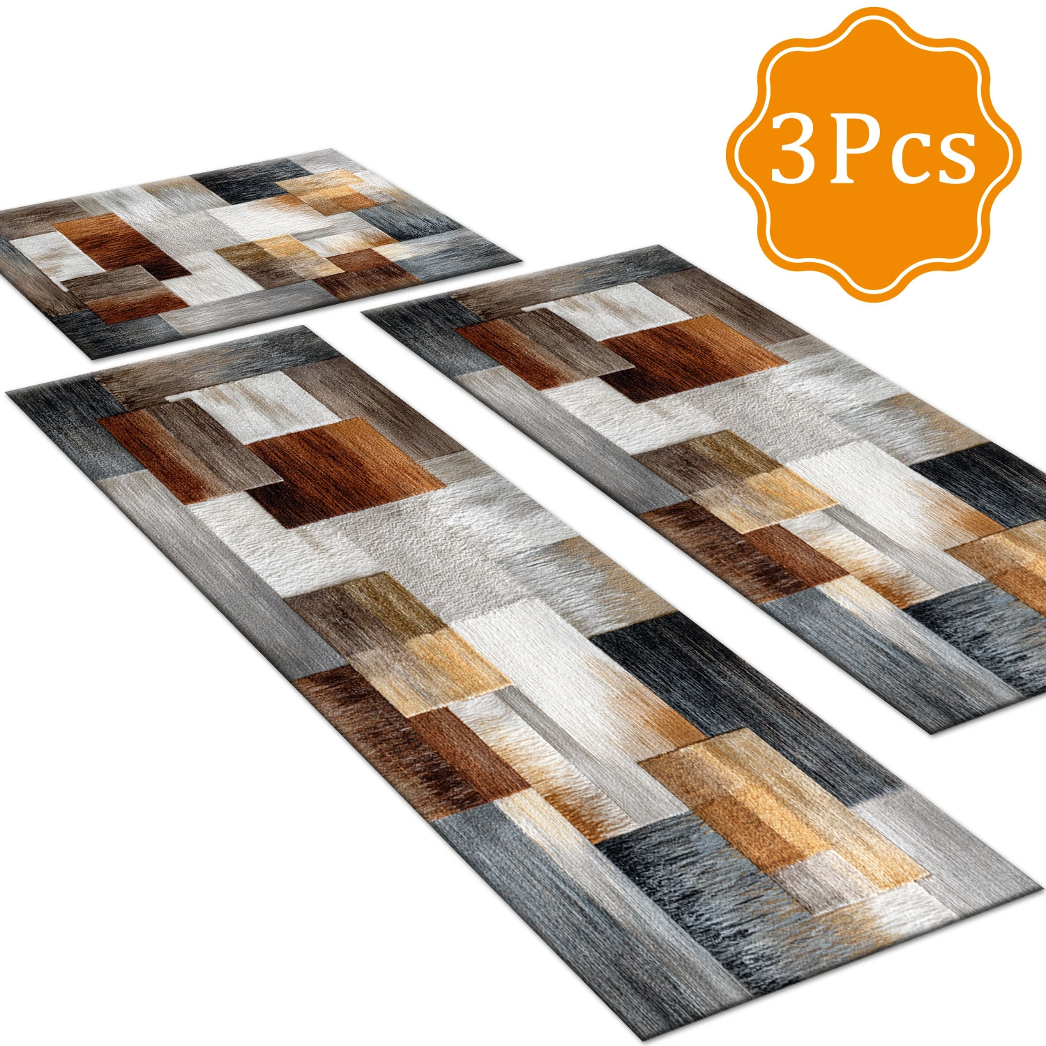 Three-piece kitchen rug set, non-slip and washable, abstract pattern kitchen hallway rug, soft and comfortable, suitable for sinks, floors, entrances, hallways and bathrooms. view 2