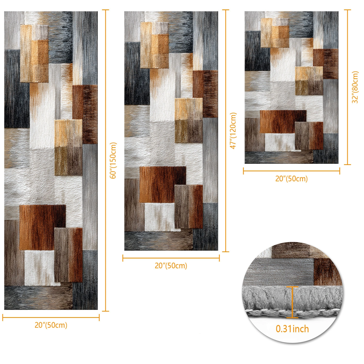 Three-piece kitchen rug set, non-slip and washable, abstract pattern kitchen hallway rug, soft and comfortable, suitable for sinks, floors, entrances, hallways and bathrooms. view 3