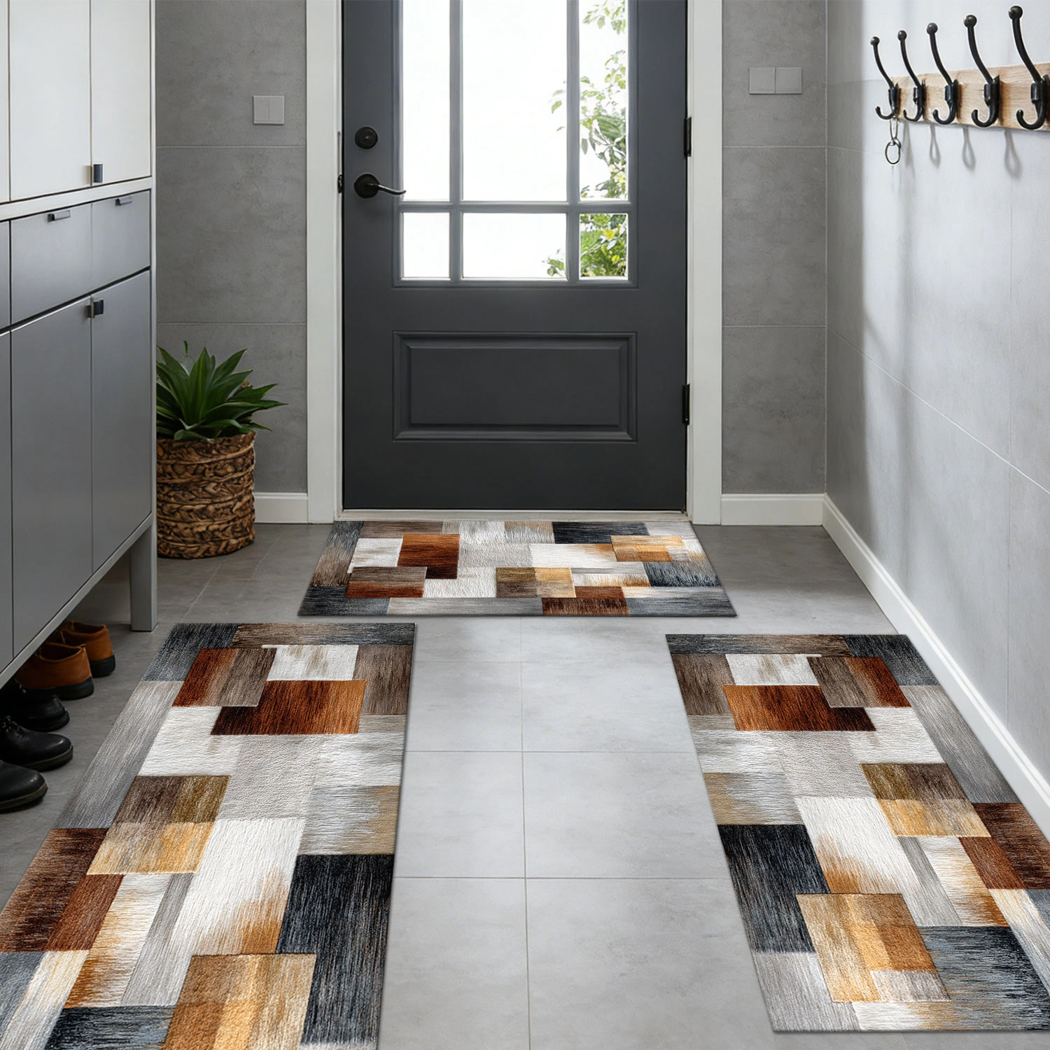 Three-piece kitchen rug set, non-slip and washable, abstract pattern kitchen hallway rug, soft and comfortable, suitable for sinks, floors, entrances, hallways and bathrooms. view 7