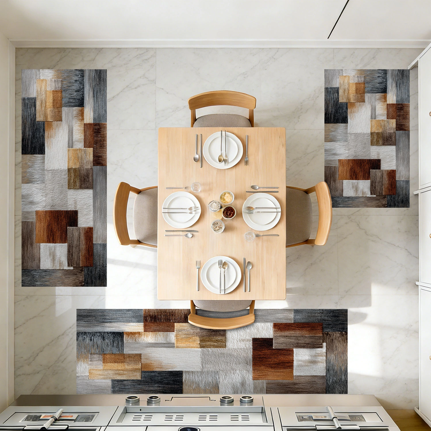 Three-piece kitchen rug set, non-slip and washable, abstract pattern kitchen hallway rug, soft and comfortable, suitable for sinks, floors, entrances, hallways and bathrooms. view 8