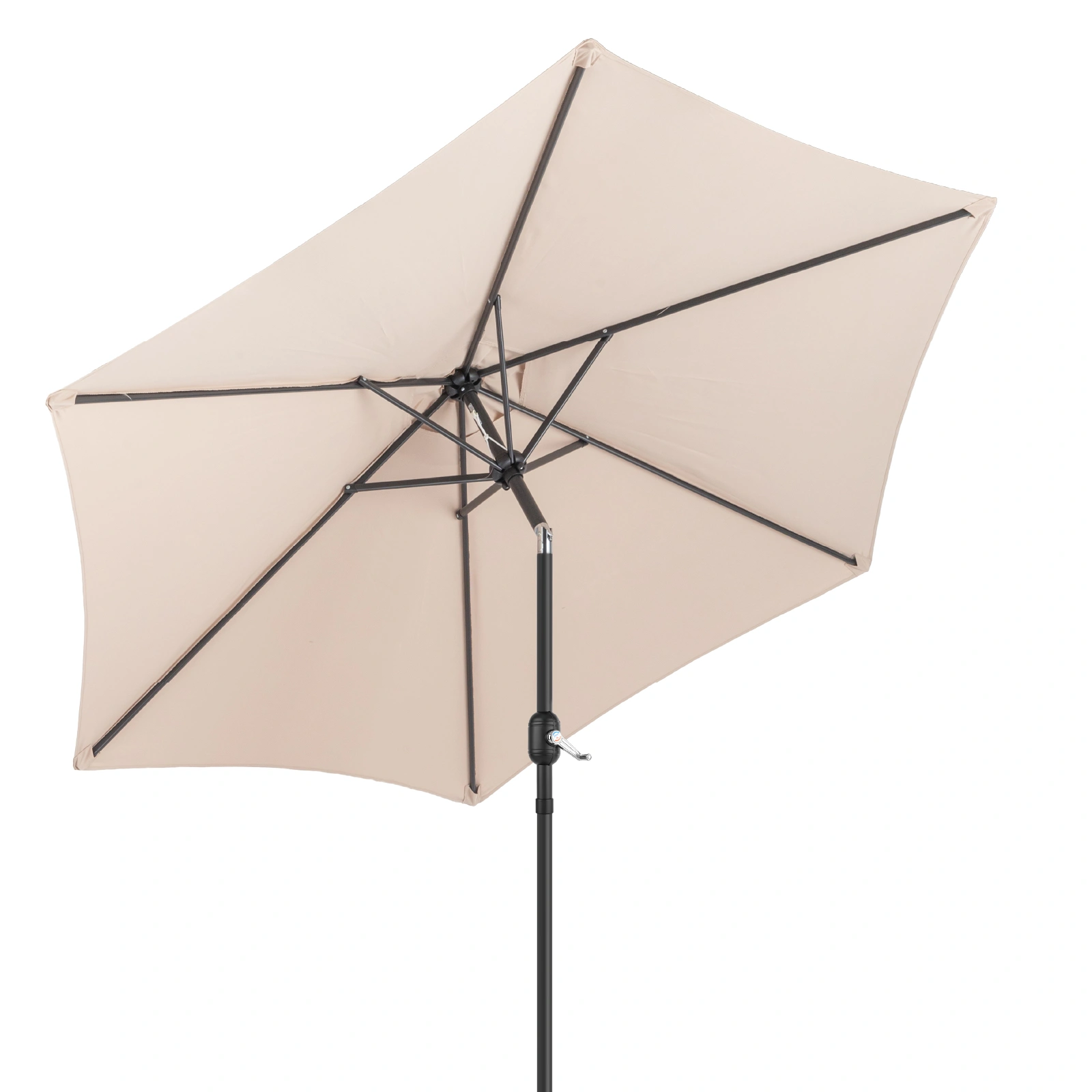 9ft Patio Umbrella, Outdoor Market Umbrella with Push Button Tilt, Crank Handle, 6 Sturdy Iron Ribs, UPF 50+ Waterproof Solution-Dyed Polyester Canopy, for Garden, Deck, Backyard, Poolside, Beige view 4