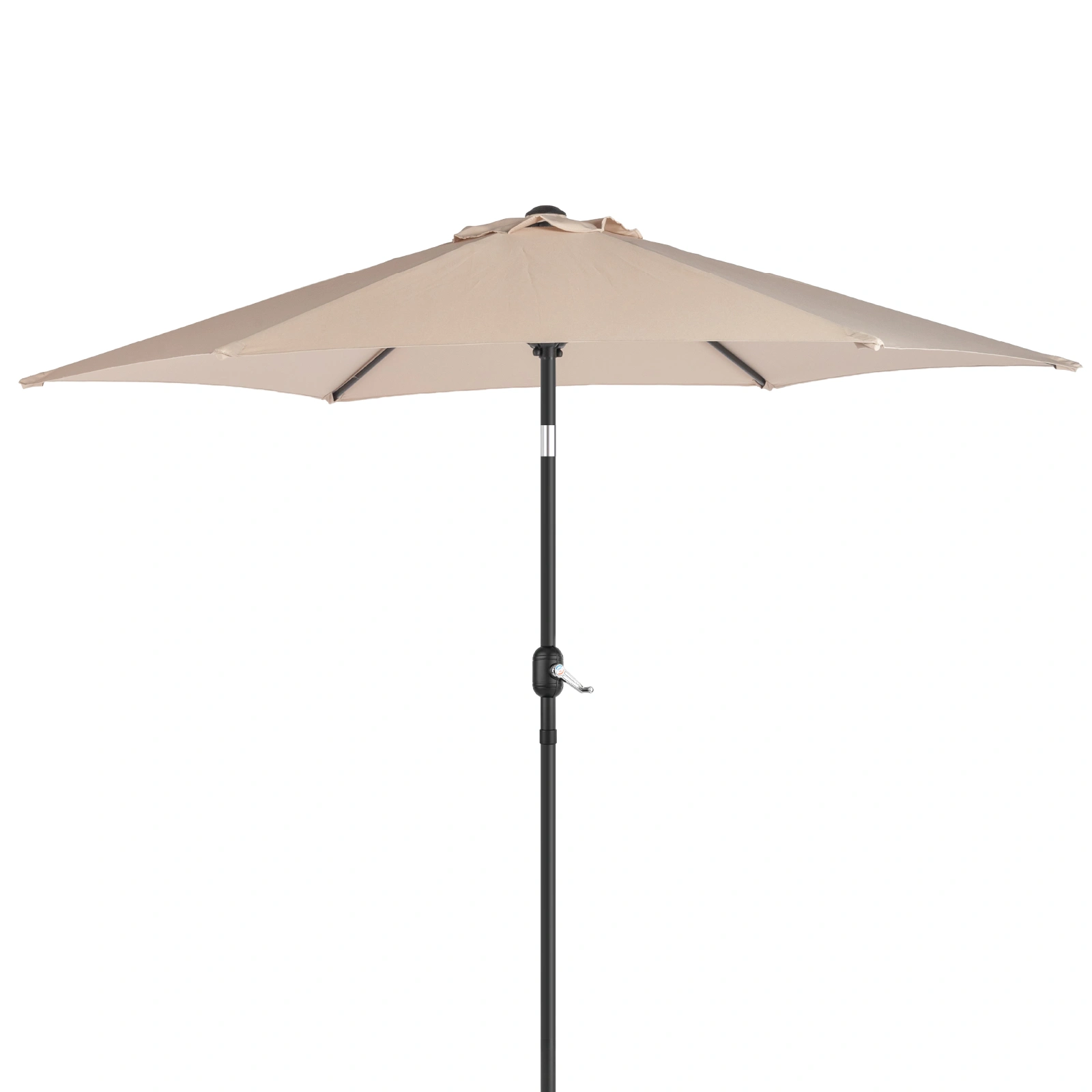 9ft Patio Umbrella, Outdoor Market Umbrella with Push Button Tilt, Crank Handle, 6 Sturdy Iron Ribs, UPF 50+ Waterproof Solution-Dyed Polyester Canopy, for Garden, Deck, Backyard, Poolside, Beige view 5