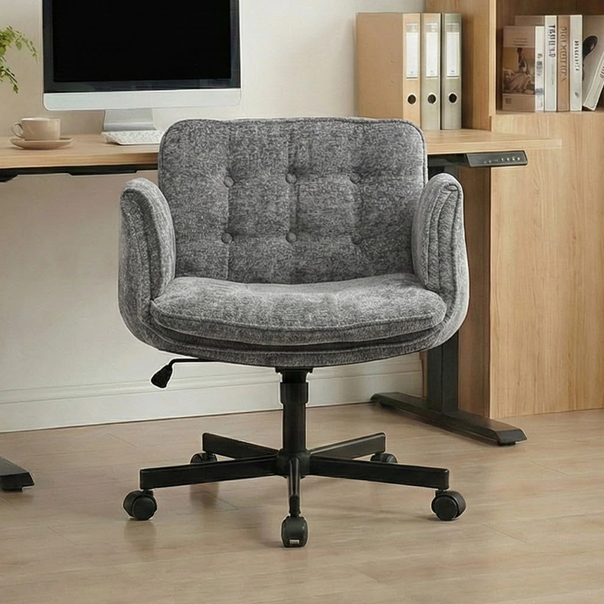 Height Adjustable Swivel Office Chair with Foldable Armrests & Casters, Dark Grey Home Desk Chair view 2