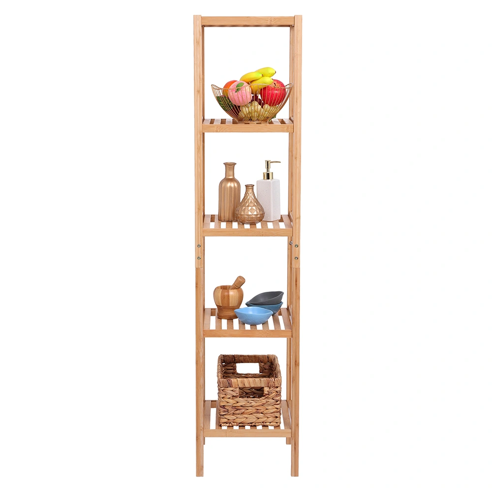 100% Bamboo Bathroom Shelf 5-Tier Multifunctional Storage Rack Shelving Unit 146*33*33cm Natural view 3