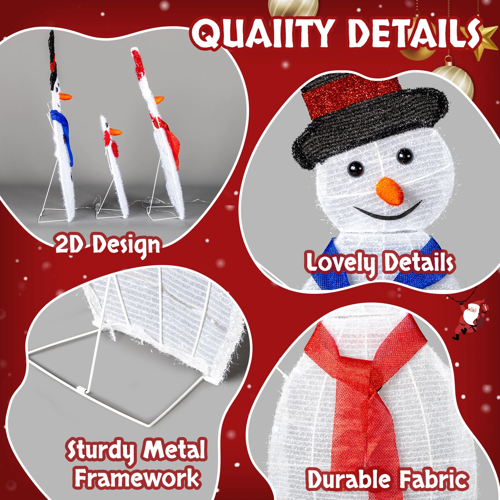 Set of 3 Lighted Snowman Christmas Yard Decorations, Pre-lit 2D Snowman Family with 80 LED White Lights & Stakes, Outdoor Indoor Xmas Holiday Display Decor view 3