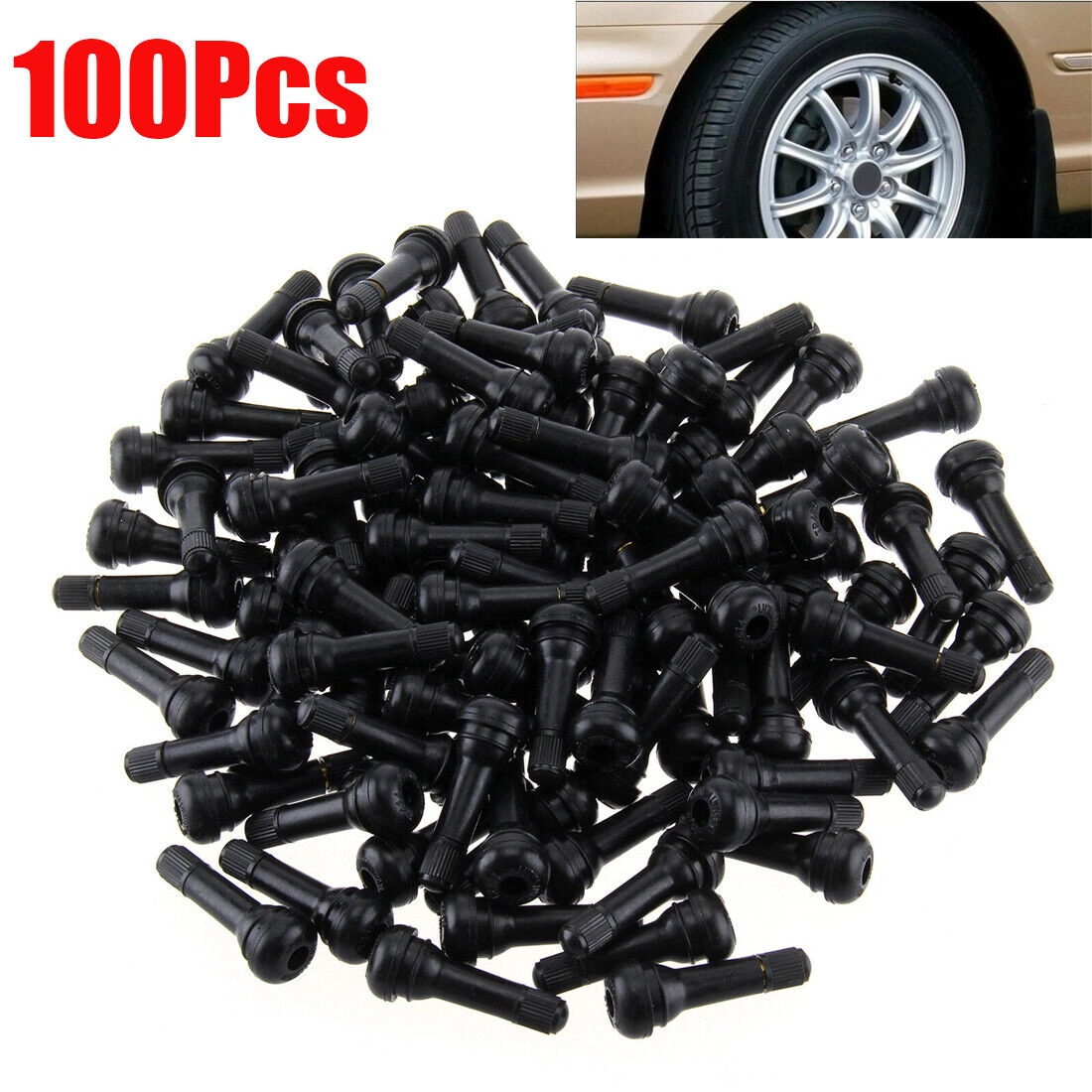 100Pcs TR414 Tubeless Rubber Car Tyre Wheel Valves Universal Black