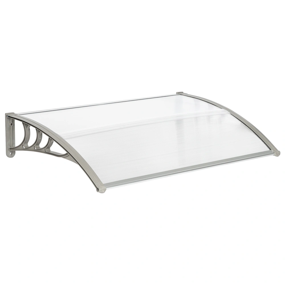 HT-120x80 Door Window Rain Eaves Canopy, Household Roof Cover Protector, White with Gray Bracket